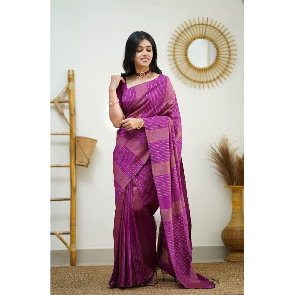 Sidhidata Womens Kanjivaram Banarasi Paithani Jacquard Silk Saree With Unstitched Blouse Piecee (Silk Heritagee Rani_Rani_Free Size)