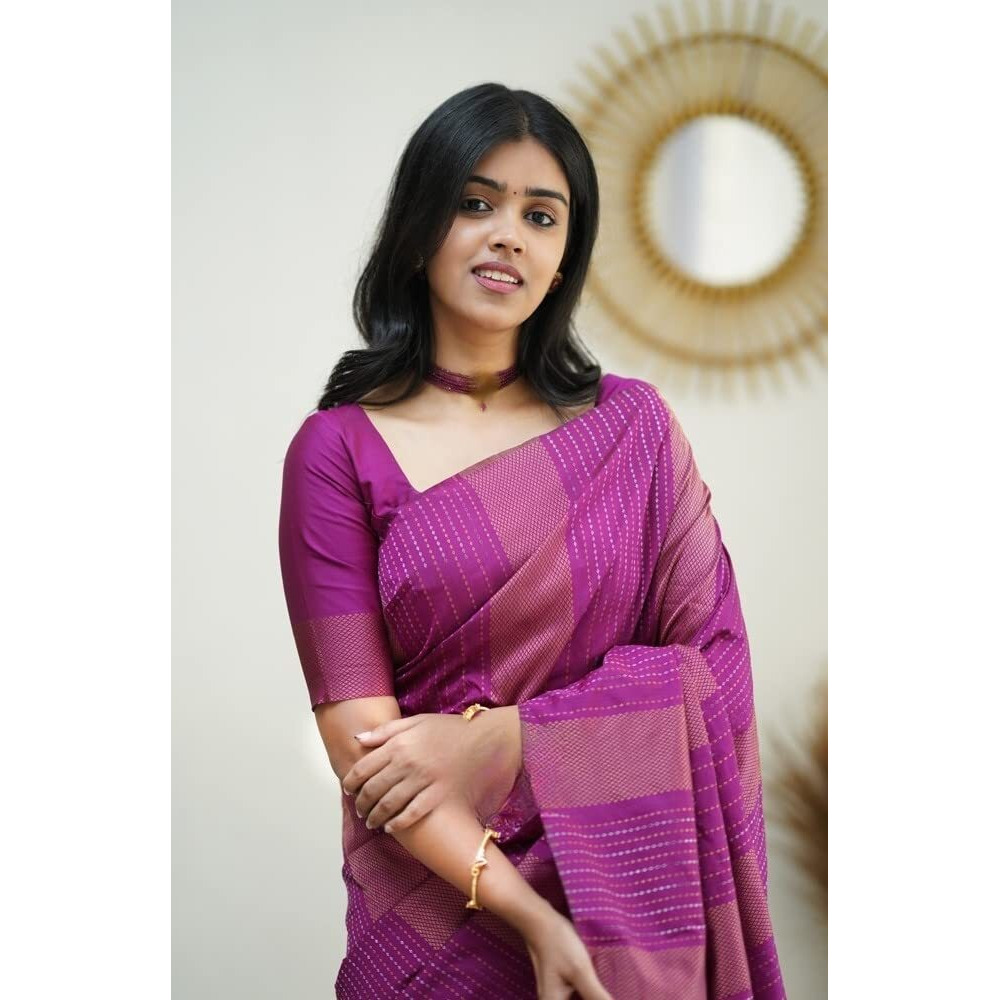 Sidhidata Womens Kanjivaram Banarasi Paithani Jacquard Silk Saree With Unstitched Blouse Piecee (Silk Heritagee Rani_Rani_Free Size)