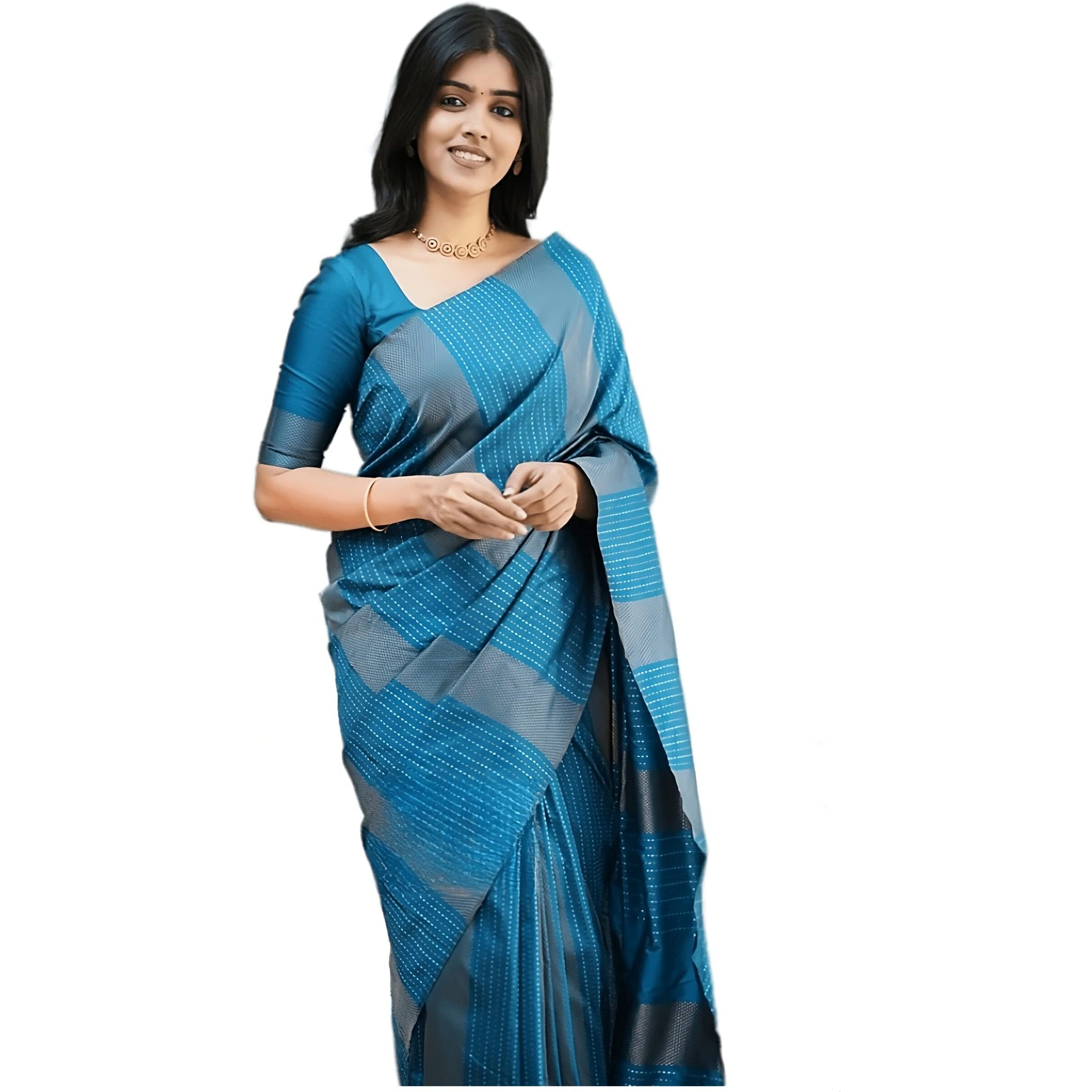 Sidhidata Womens Kanjivaram Banarasi Jacquard Silk Saree With Unstitched Blouse Piecee (Silk Heritagee Sky Blue_Sky Blue_Free Size)