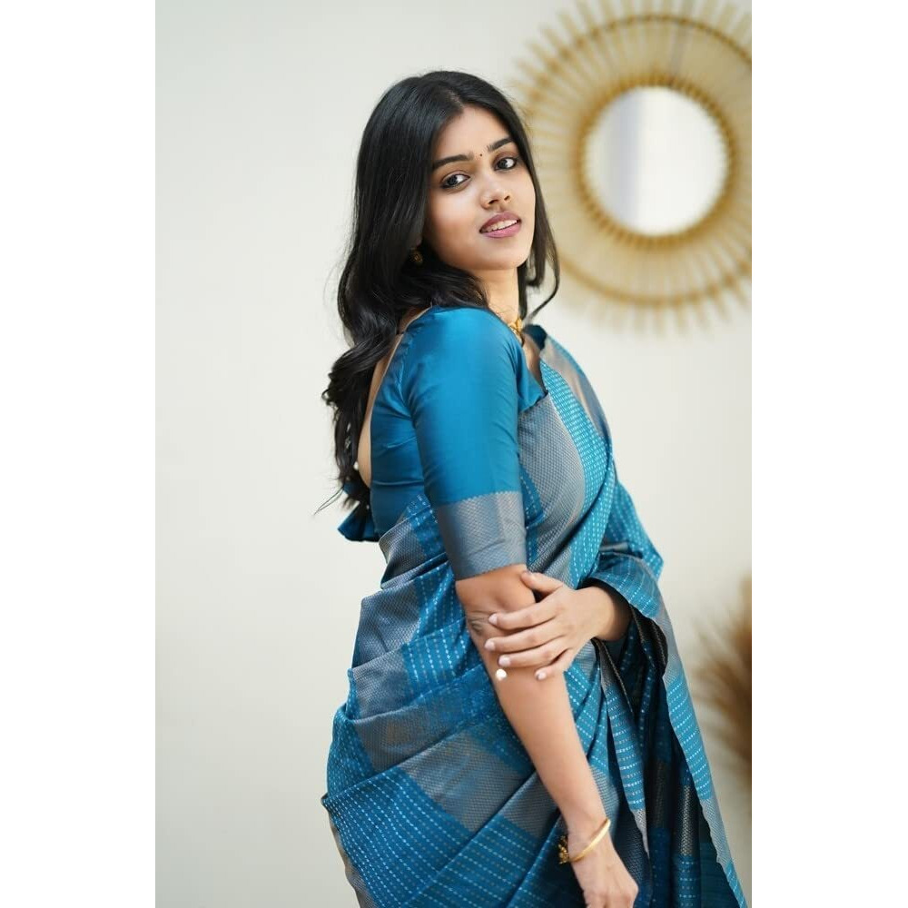 Sidhidata Womens Kanjivaram Banarasi Jacquard Silk Saree With Unstitched Blouse Piecee (Silk Heritagee Sky Blue_Sky Blue_Free Size)