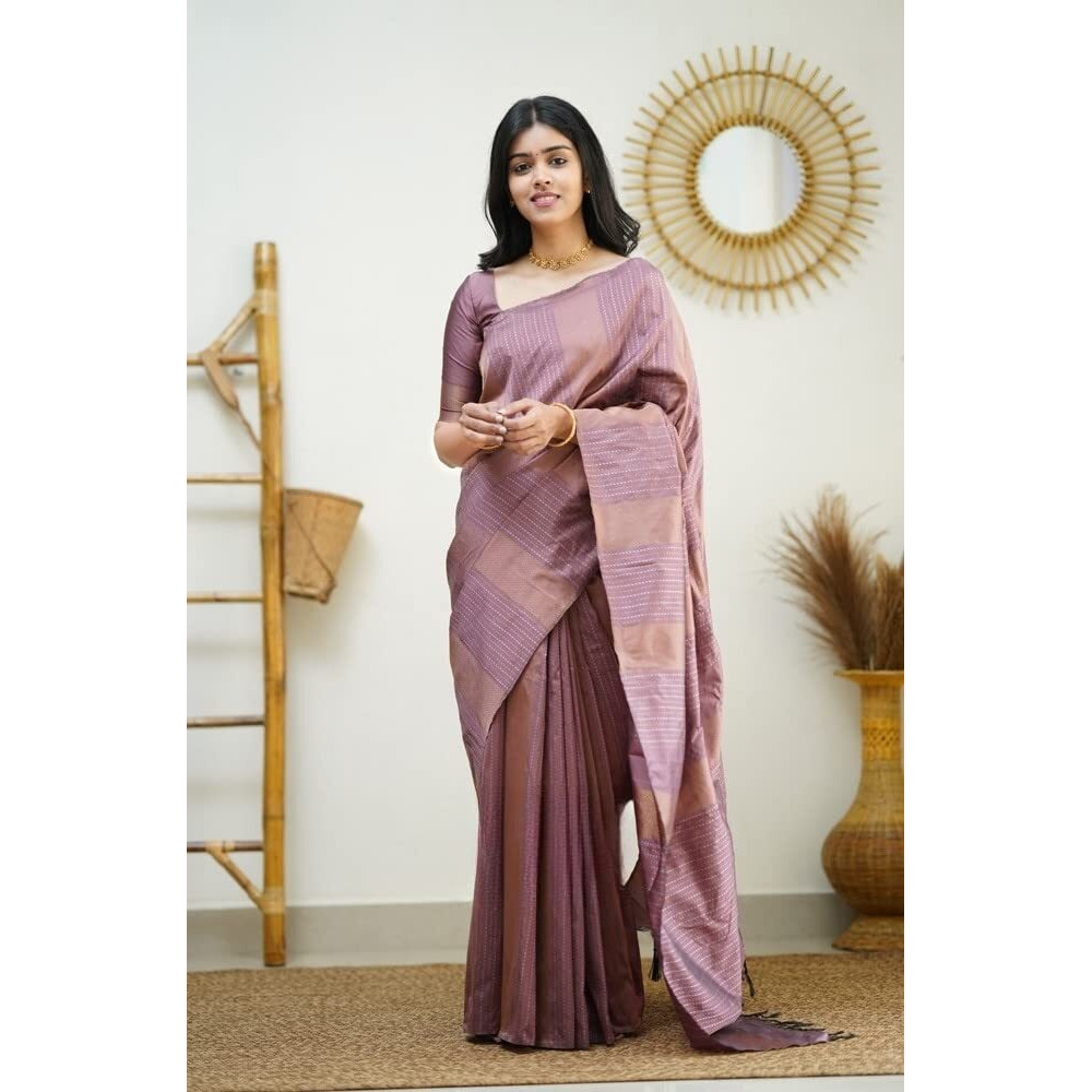 Sidhidata Womens Kanjivaram Banarasi Paithani Jacquard Silk Saree With Unstitched Blouse Piecee (Silk Heritagee Onion_Onion_Free Size)