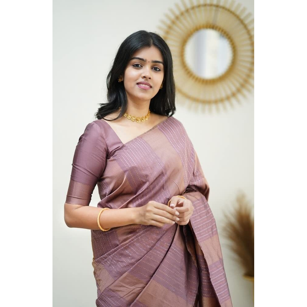 Sidhidata Womens Kanjivaram Banarasi Paithani Jacquard Silk Saree With Unstitched Blouse Piecee (Silk Heritagee Onion_Onion_Free Size)