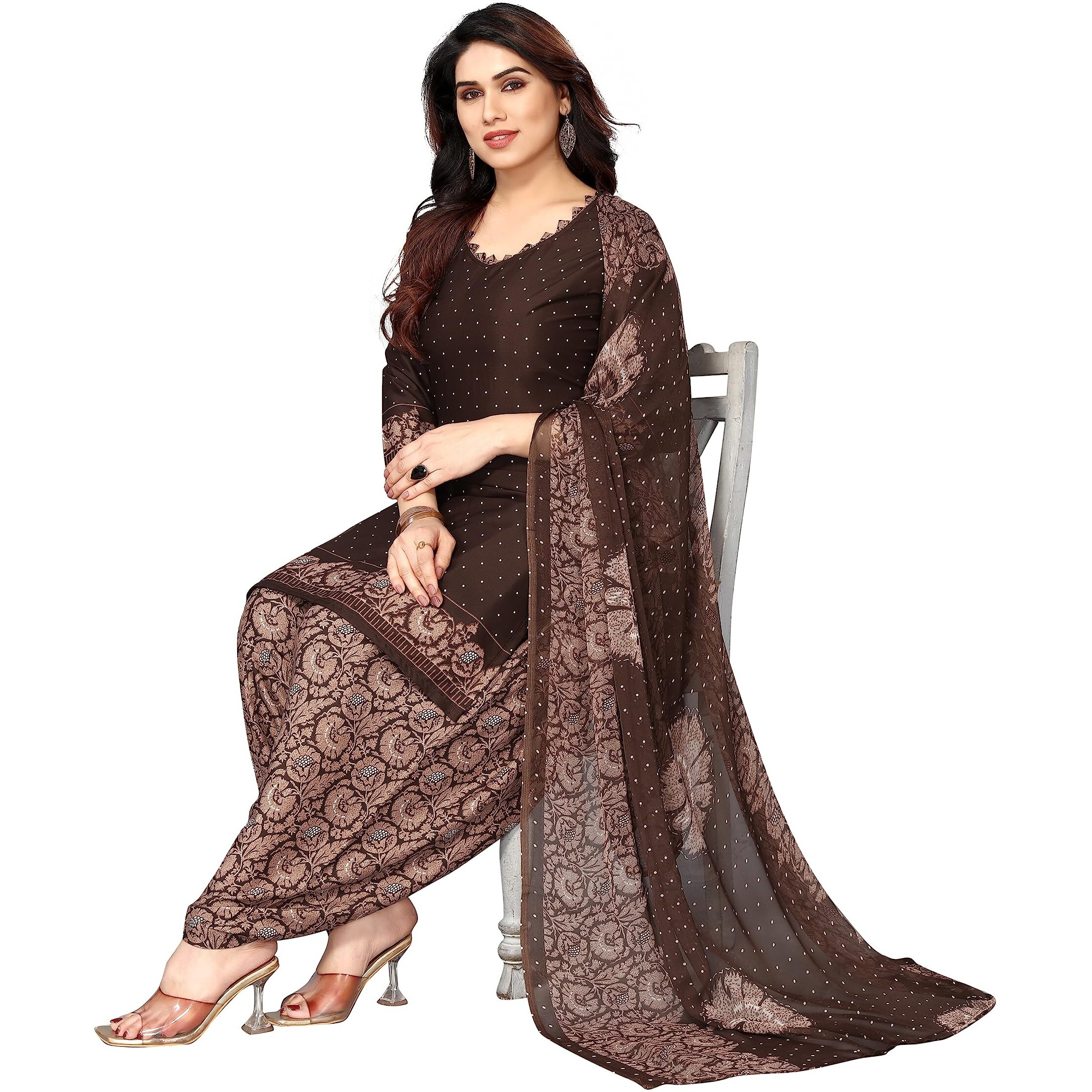 Sidhidata Womens Womens Crepe Printed Patiyala Salwar Suit Dress Material Suit (DM Brown Rose_Brown_Unstitched)
