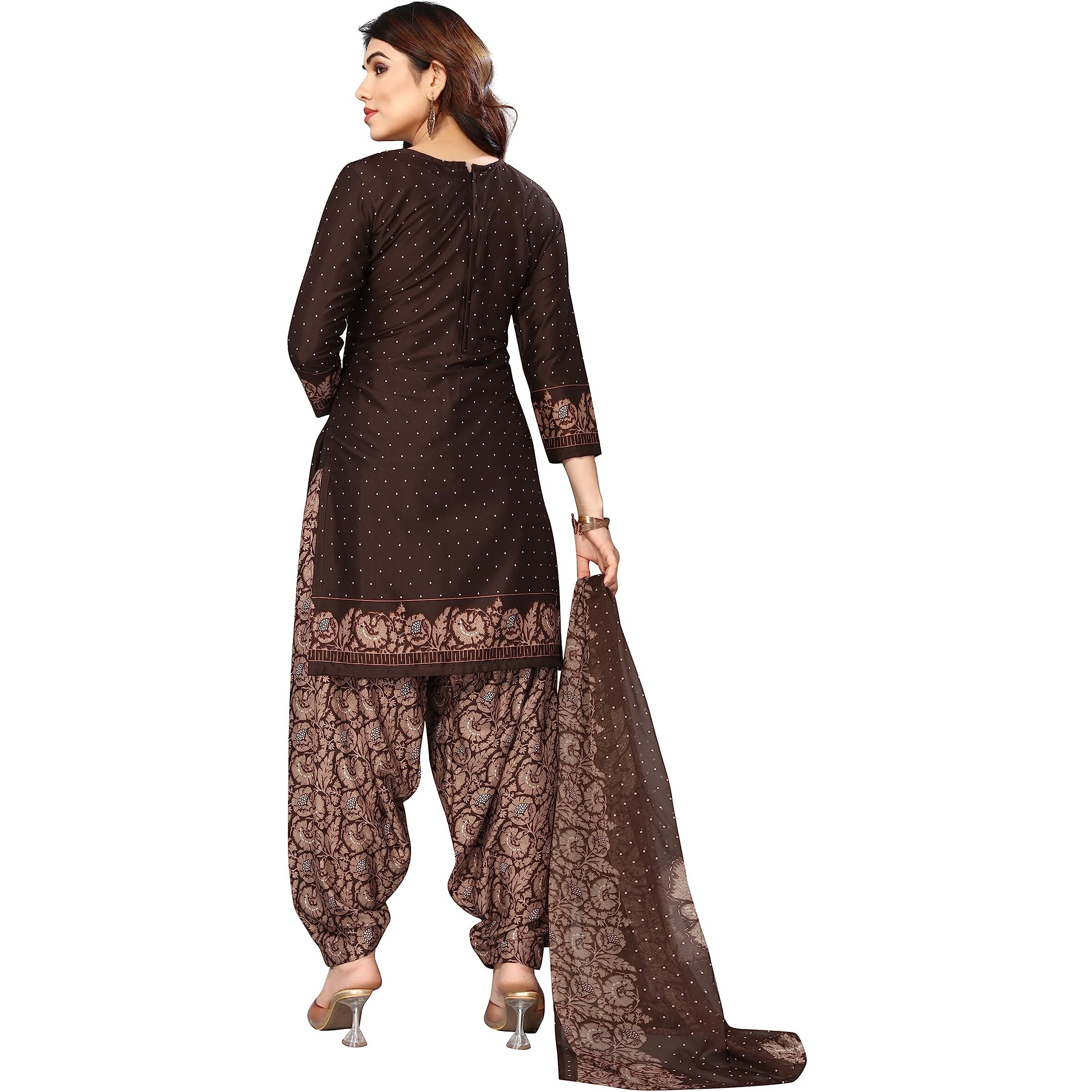 Sidhidata Womens Womens Crepe Printed Patiyala Salwar Suit Dress Material Suit (DM Brown Rose_Brown_Unstitched)