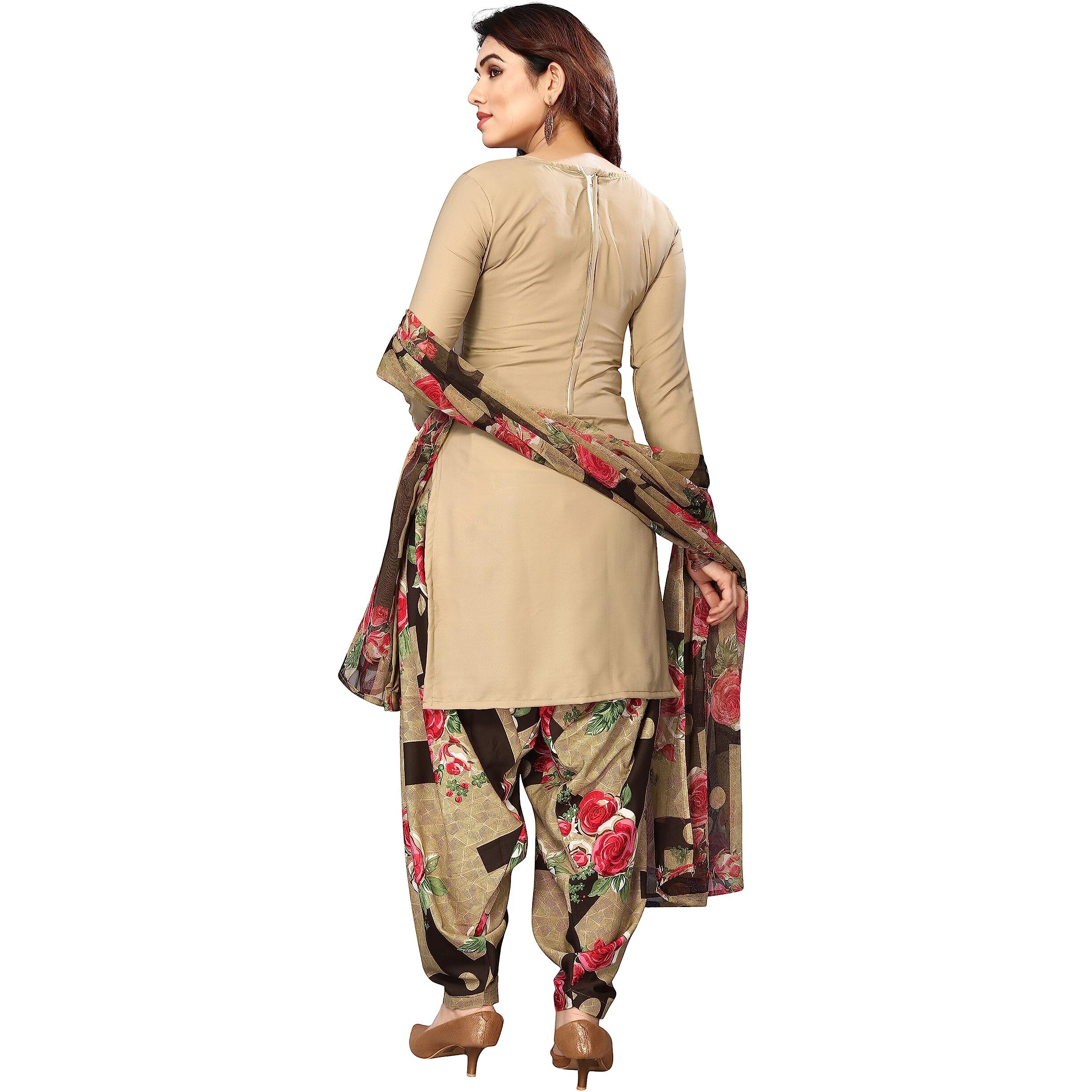 Sidhidata Womens Womens Crepe Printed Patiyala Salwar Suit Dress Material Suit (DM 501 Chiku Red_Chiku & Red_Unstitched)