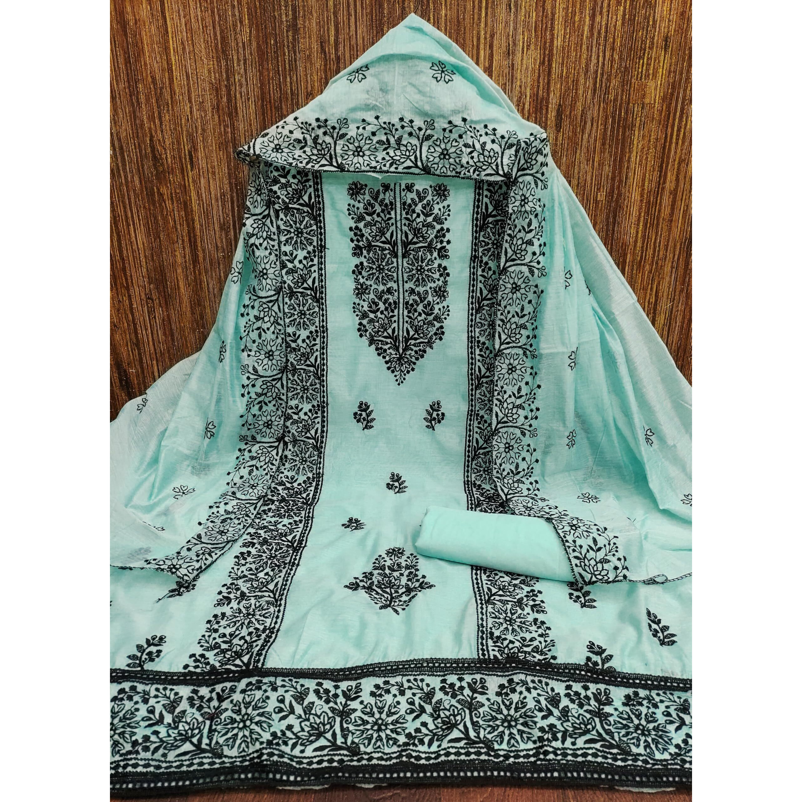 Sidhidata Womens Chanderi Embroidery Work Unstitched Salwar Suit Dress Material With Chanderi Embroidered Dupatta (DM Cobra Seagreen_Seagreen_Free Size)
