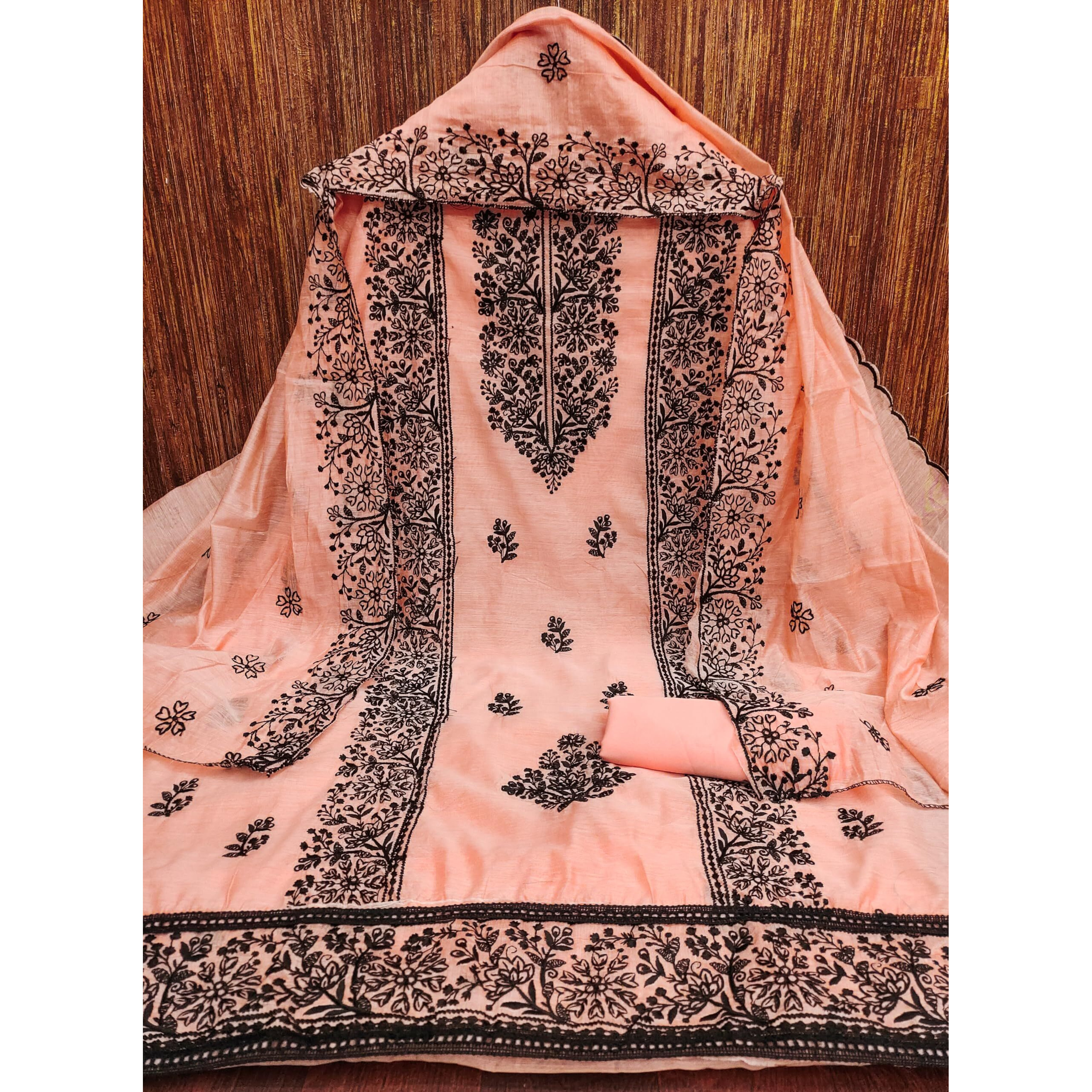 Sidhidata Womens Chanderi Embroidery Work Unstitched Salwar Suit Dress Material With Chanderi Embroidered Dupatta (DM Cobra Orange_Orange_Free Size)