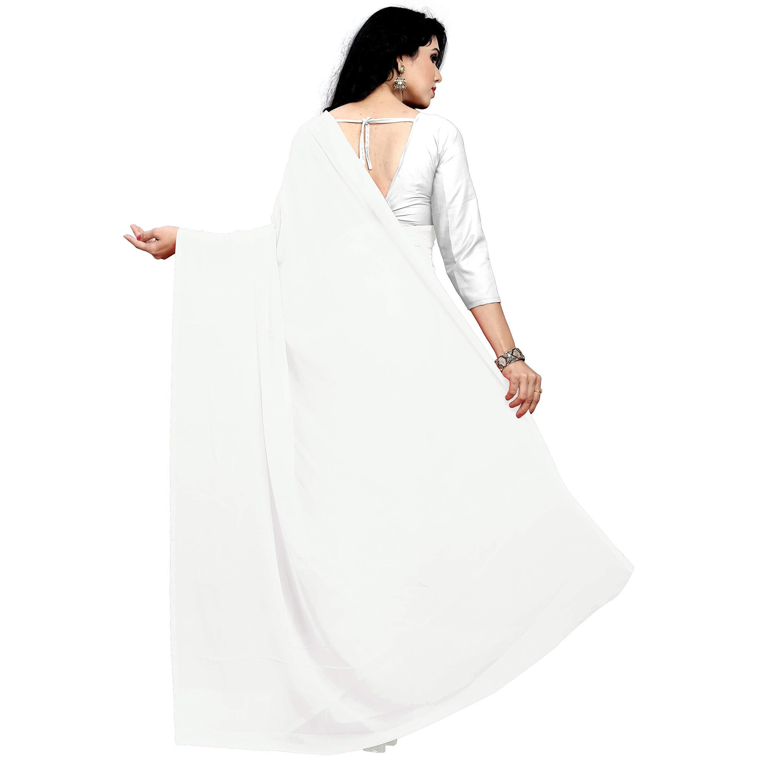 Sidhidata Womens Plain Weave Georgette Saree With Blouse Piece (SDT Pure White_White, Pure White)