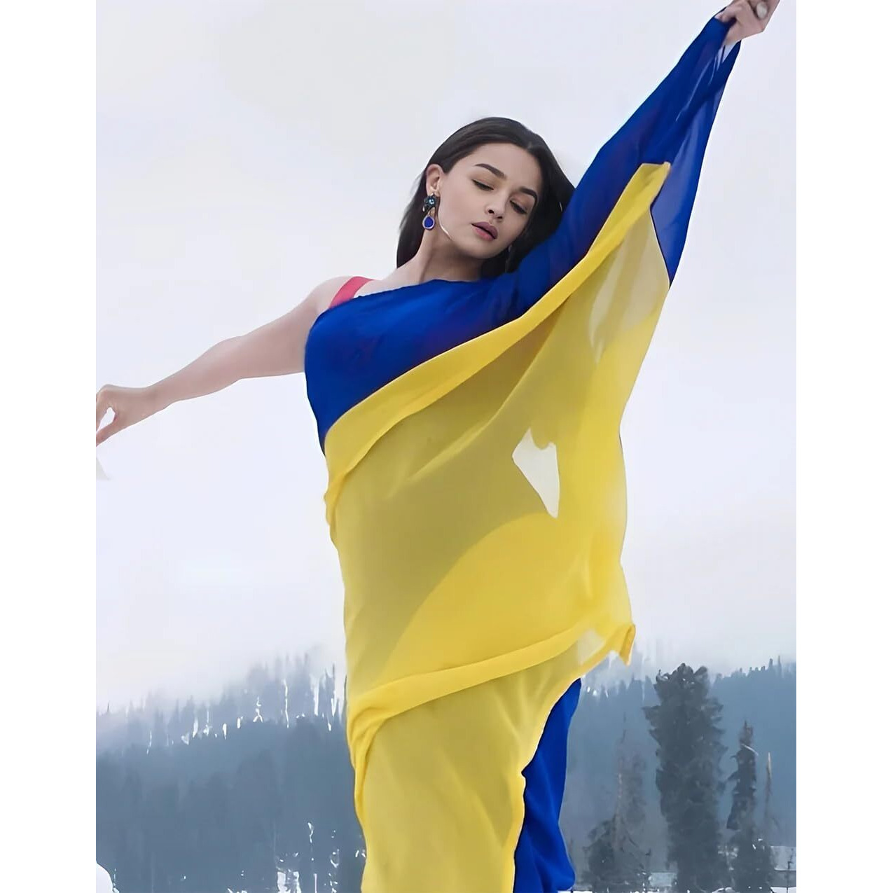 Sidhidata Womens Georgette Plain Ready To Wear one Minute Saree With Unstitched Blouse Piece (RTW Alia Royal Blue_Royal Blue_Free Size)