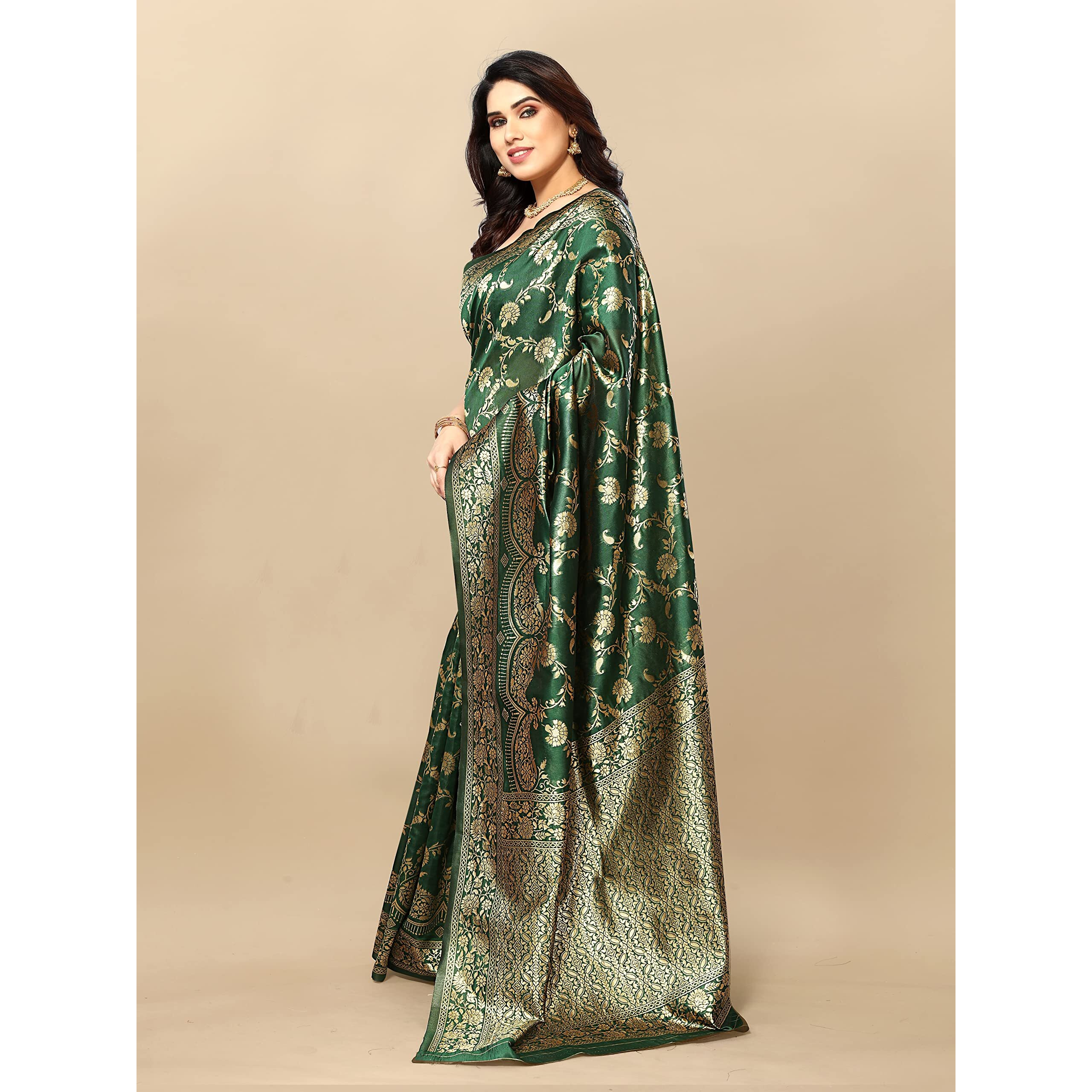 Sidhidata Womens Kanjivaram Banarasi Jacquard Silk Saree With Blouse Piece (Silk Hanuman Bottle Green_Bottle Green_Free Size)