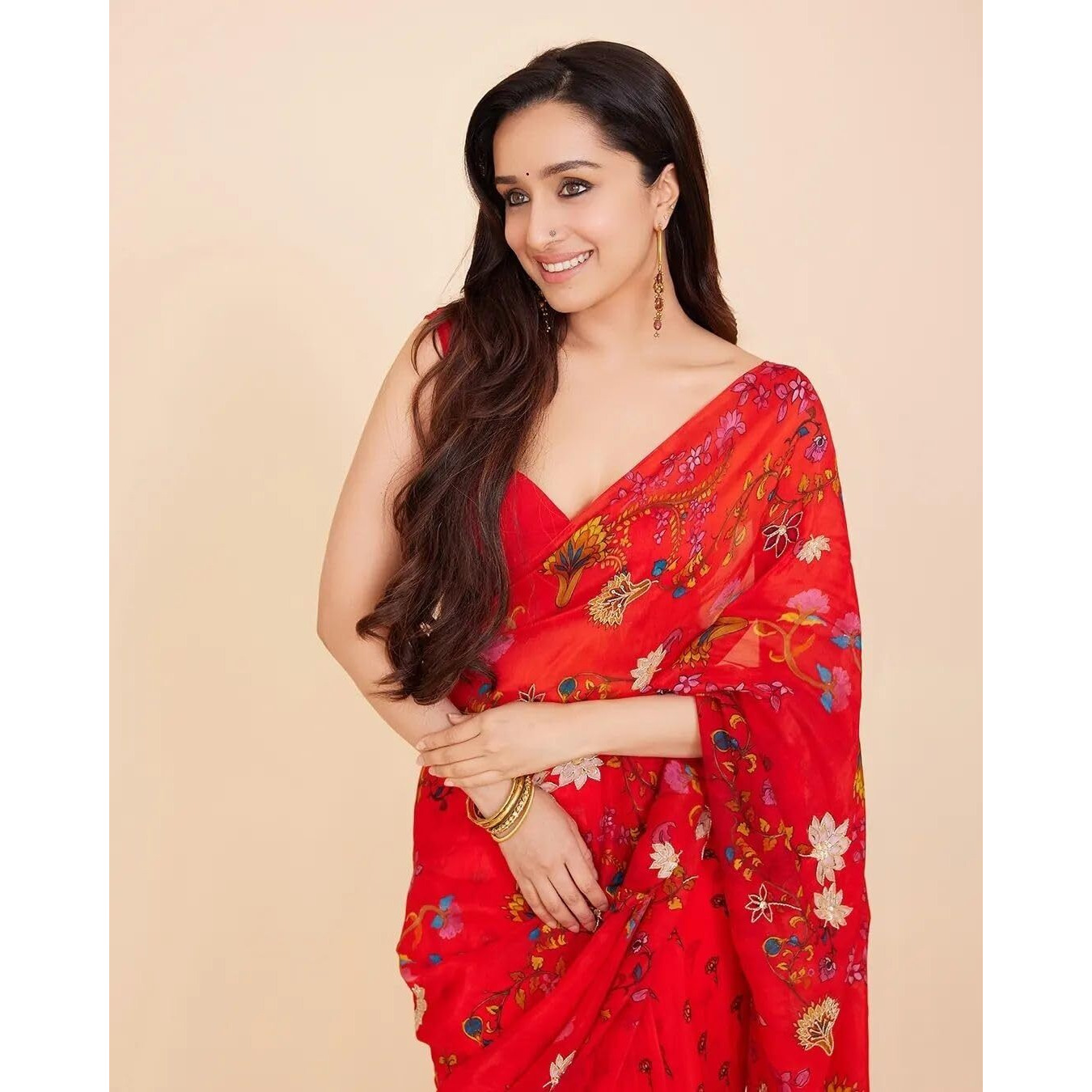 Sidhidata Womens Georgette Printed Saree With Unstitched Blouse Piece (Shraddha Red)