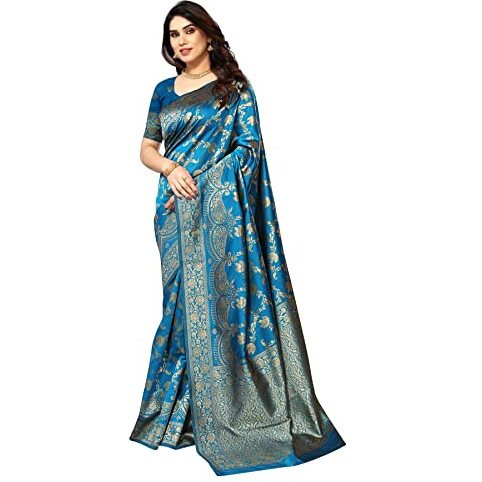 Sidhidata Womens Kanjivaram Banarasi Jacquard Silk Saree With Blouse Piece (Silk Hanuman Sky Blue_Sky Blue_Free Size)