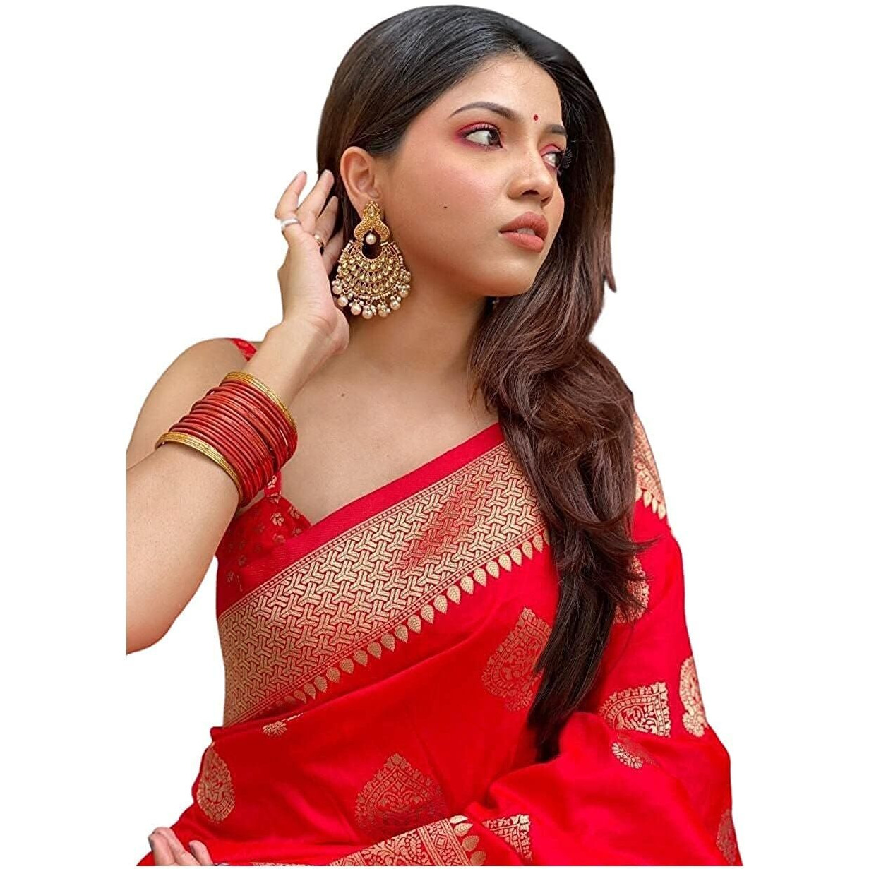 Sidhidata Womens Kanjivaram Soft Silk Saree With Unstitched Blouse Piece (Silk Arrow Red_Red_Free Size)
