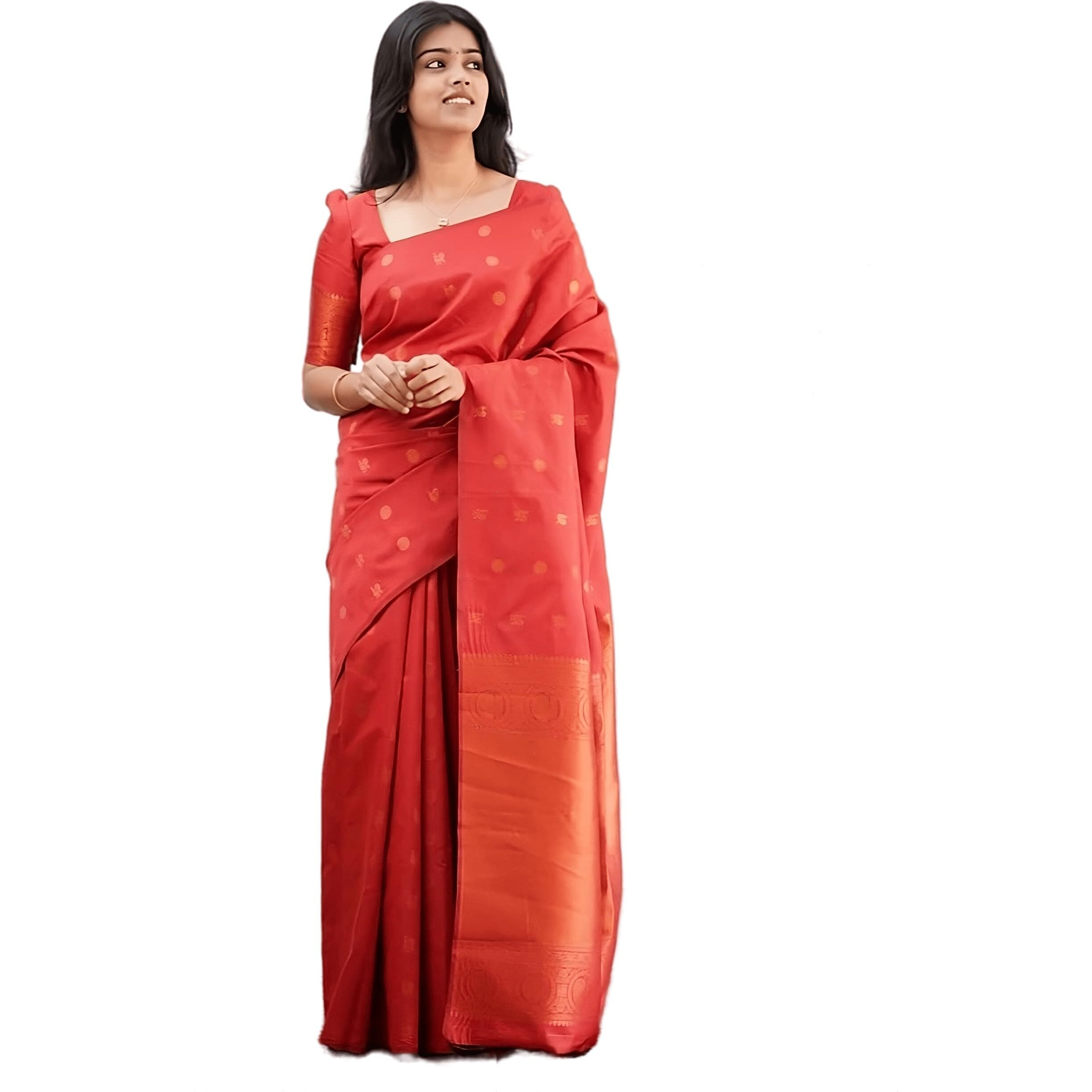 Sidhidata Womens Kanjivaram Banarasi Paithani Jacquard Silk Saree With Unstitched Blouse Piecee (Silk Golamor Red_Red_Free Size)