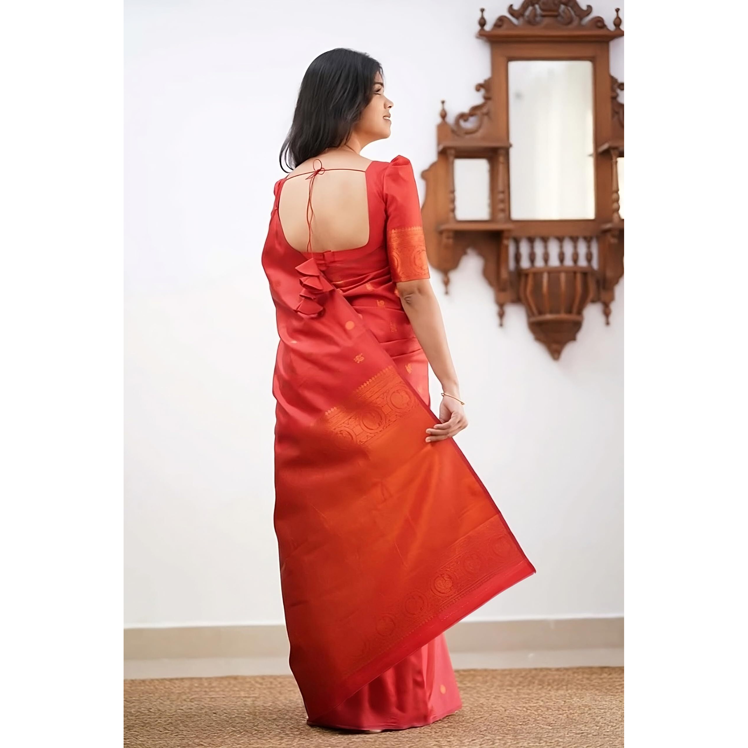 Sidhidata Womens Kanjivaram Banarasi Paithani Jacquard Silk Saree With Unstitched Blouse Piecee (Silk Golamor Red_Red_Free Size)
