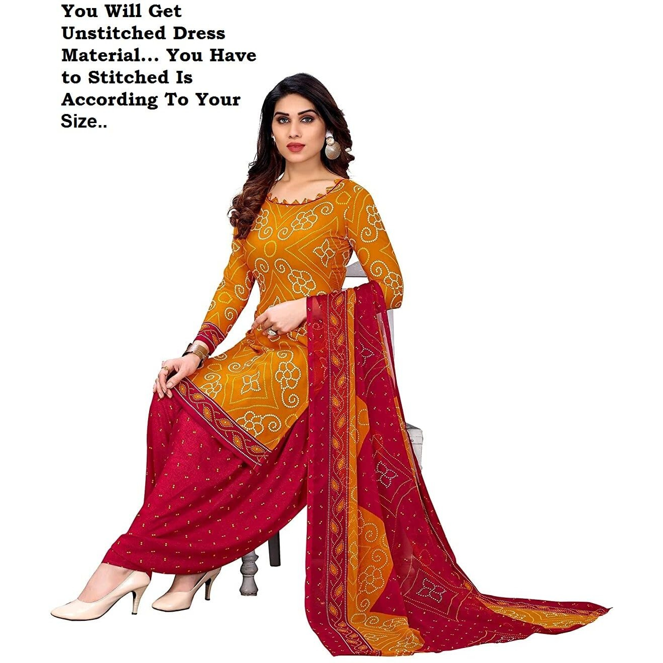 Sidhidata Womens Womens Crepe Printed Patiyala Salwar Suit Dress Material Suit (Dress Material_Unstitched) (Yellow & Red)