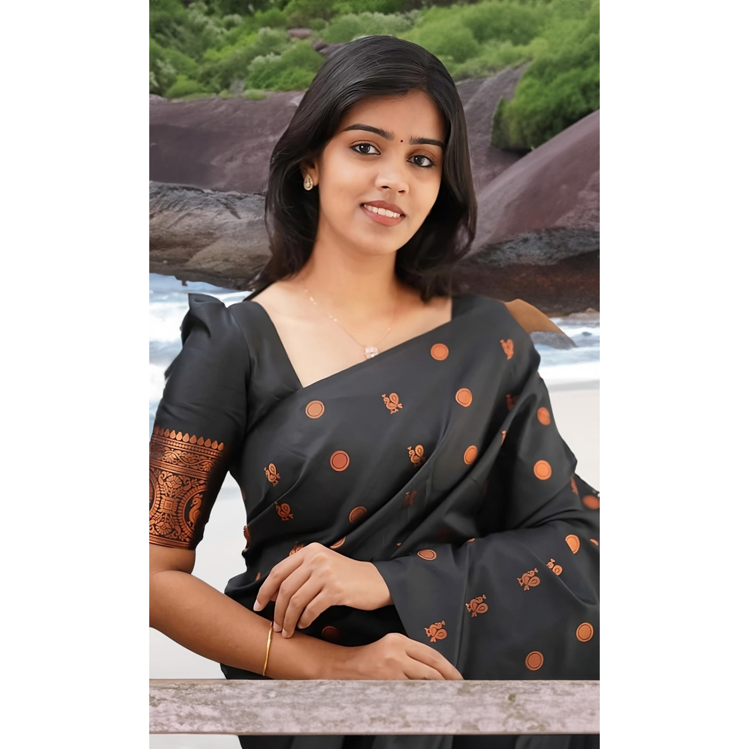 Sidhidata Womens Kanjivaram Banarasi Paithani Jacquard Silk Saree With Unstitched Blouse Piecee (Silk Golamor Black_Black_Free Size)