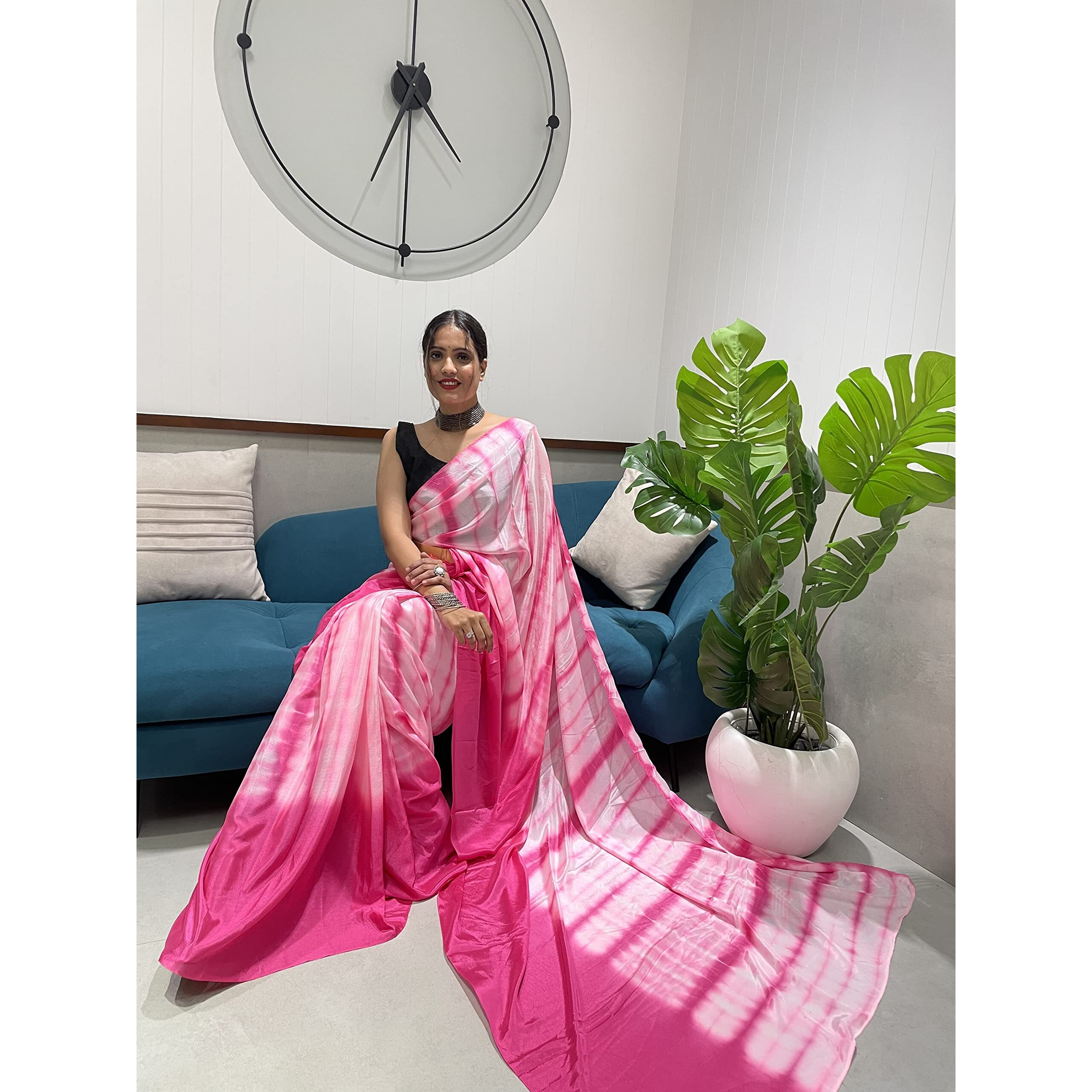 Sidhidata Womens Chinon Ready To Wear 1 Minute Draped Saree With Unstitched Blouse Piece (A Pink)
