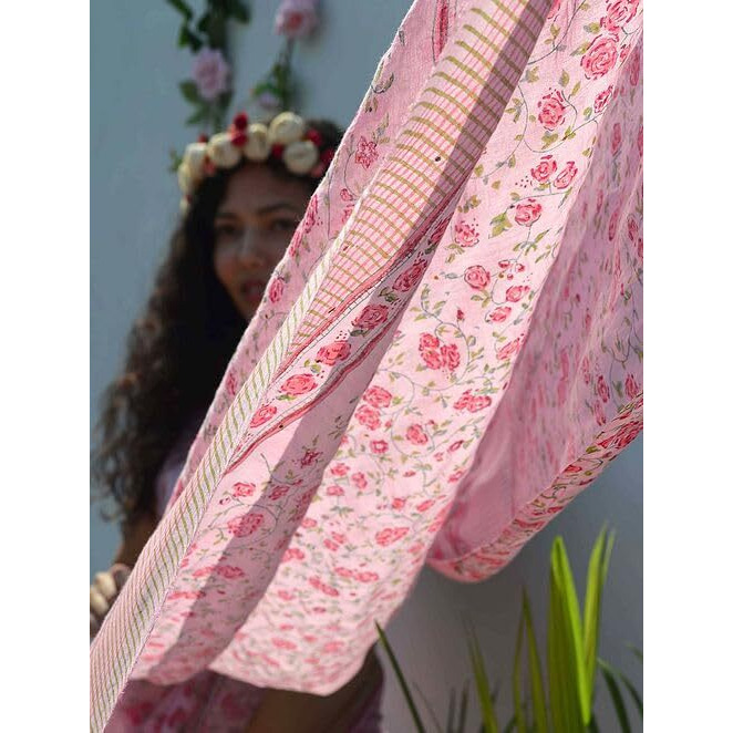 Sidhidata Womens Printed Linen Cotton Saree With Unstitched Blouse Piece (ST Cherry Pink_Pink_Free Size)