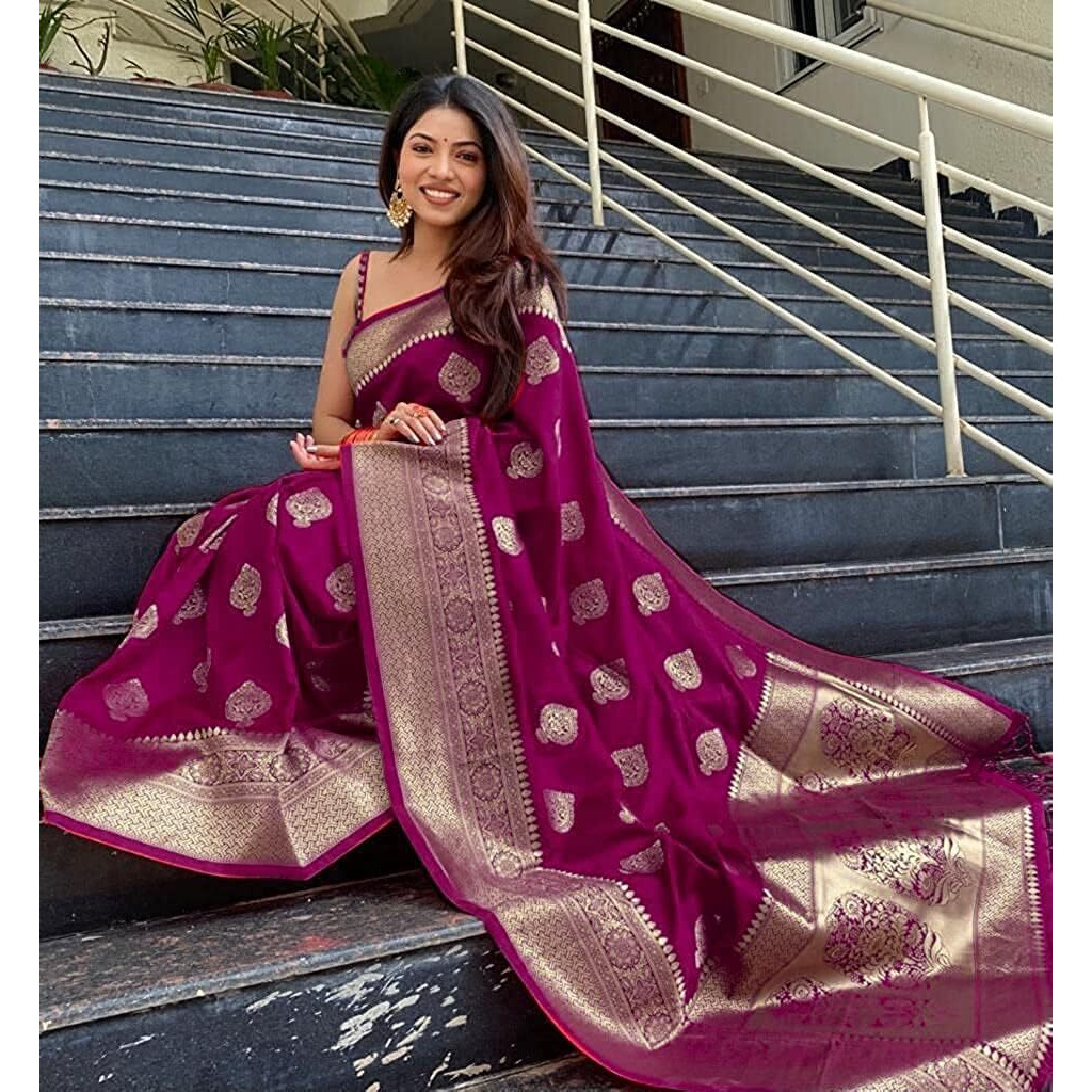 Sidhidata Womens Kanjivaram Soft Silk Saree With Unstitched Blouse Piece (Silk Arrow_Free Size) (Wine)