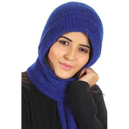 Sidhidata Textile Mens and Womens Unisex Wool Knitted Cap Muffler for Winter Wear Free Size (Muffler Cap) (Royal Blue)