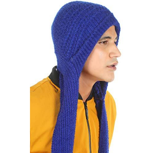 Sidhidata Textile Mens and Womens Unisex Wool Knitted Cap Muffler for Winter Wear Free Size (Muffler Cap) (Royal Blue)