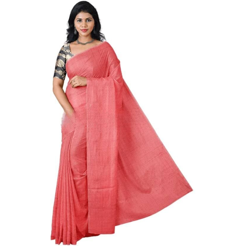 Sidhidata Womens Cotton Blend Saree With Unstitched Blouse Piece (Dhokla_Free Size) (Peach)