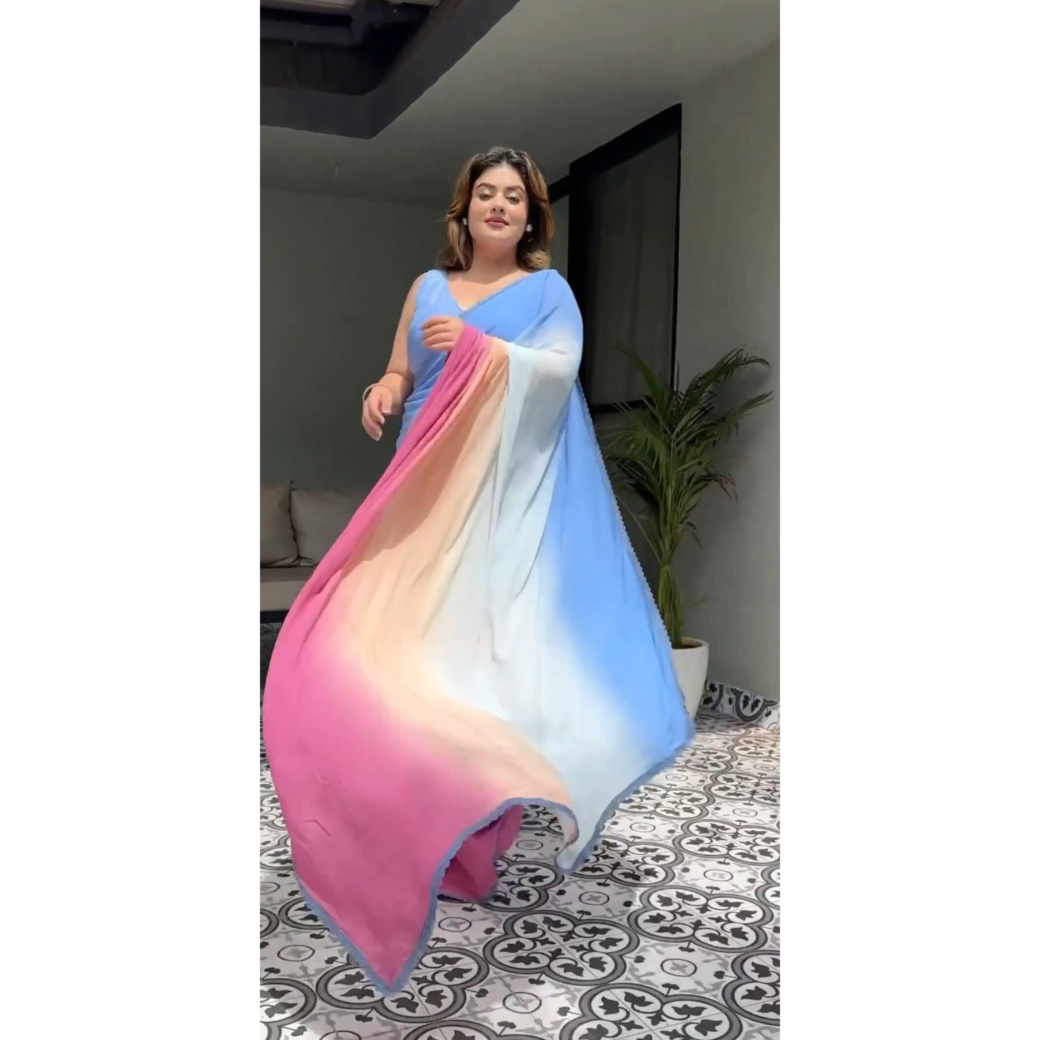 Sidhidata Womens Printed Georgette Saree With Unstitched Blouse Piece (Alia Paddiiing_Multicolour_Free Size)