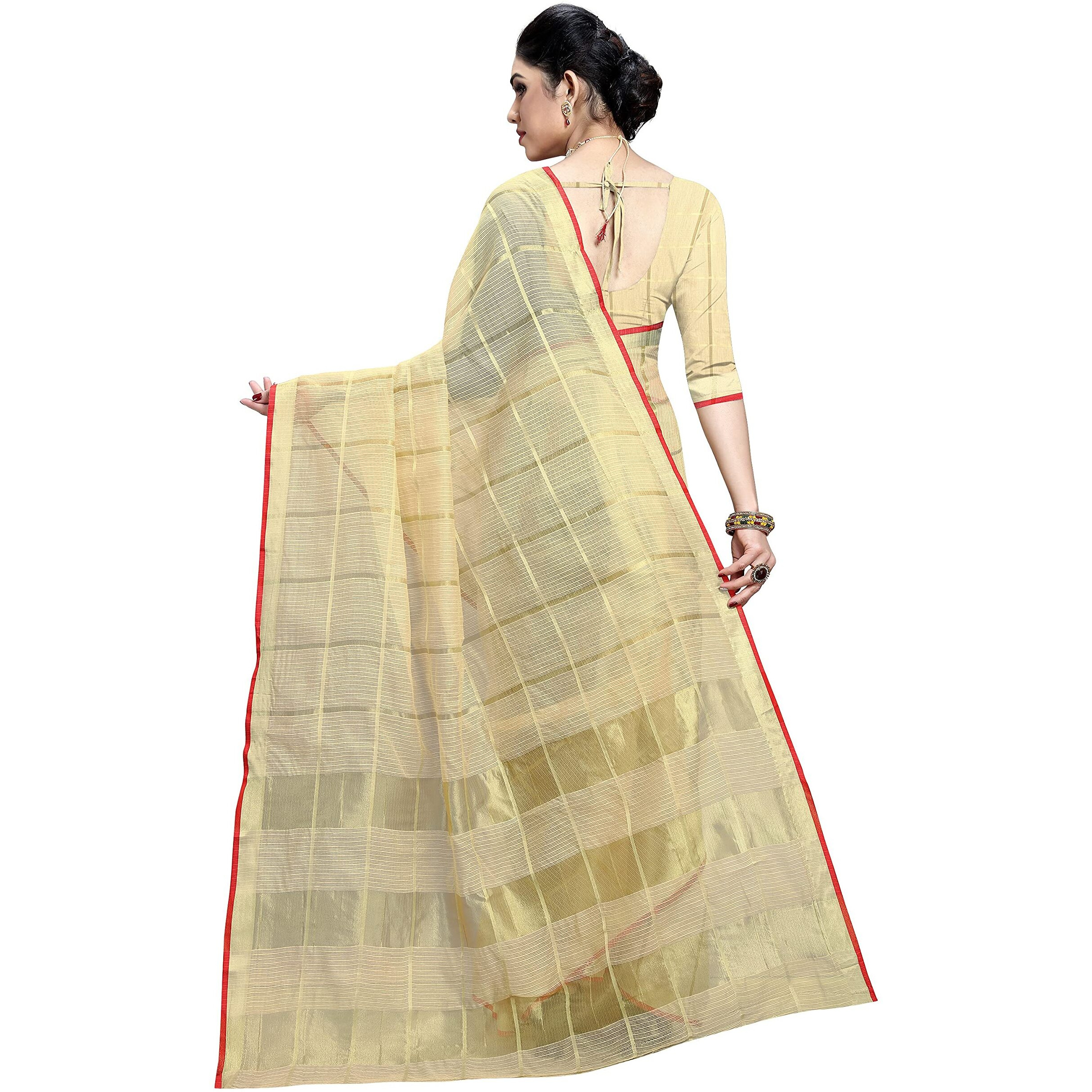 Sidhidata Womens Kota Doria Cotton Manipuri Saree With Unstitched Blouse Piece (Pack of 2) (Chiku & Sky Blue)