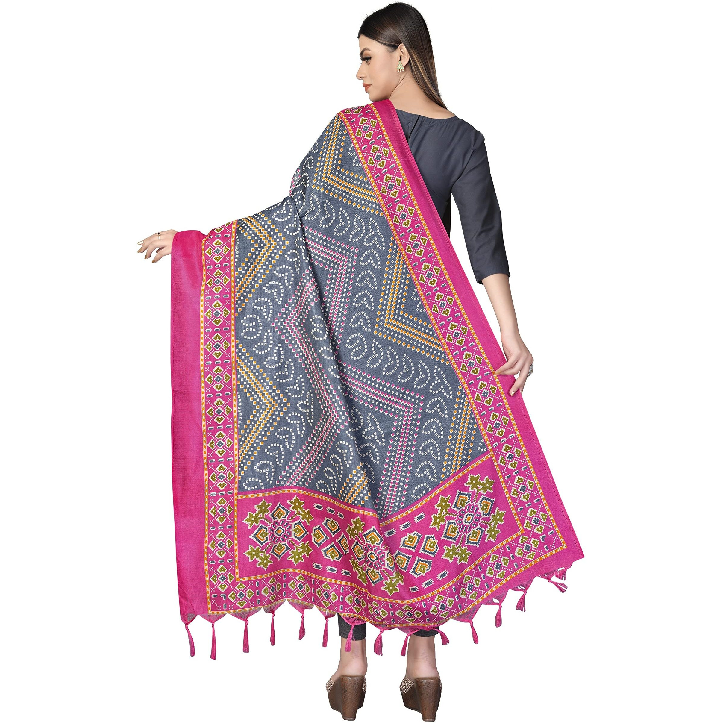Sidhidata Womens Bandhani Printed Khadi Cotton Silk Dupatta (Dup Bandhej Pink_Pink_2.25 Mtr)