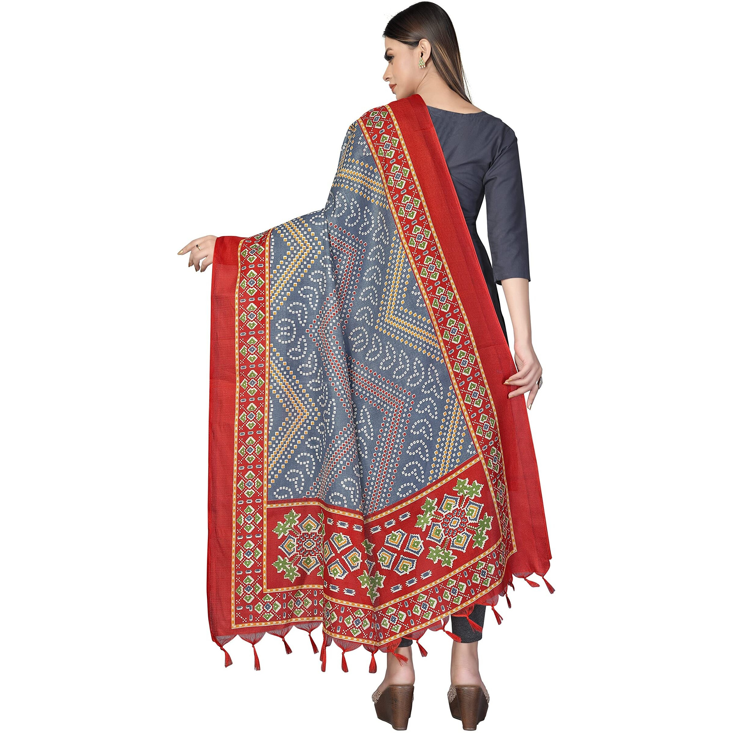 Sidhidata Womens Bandhani Printed Khadi Cotton Silk Dupatta (Dup Bandhej Red_Red_2.25 Mtr)