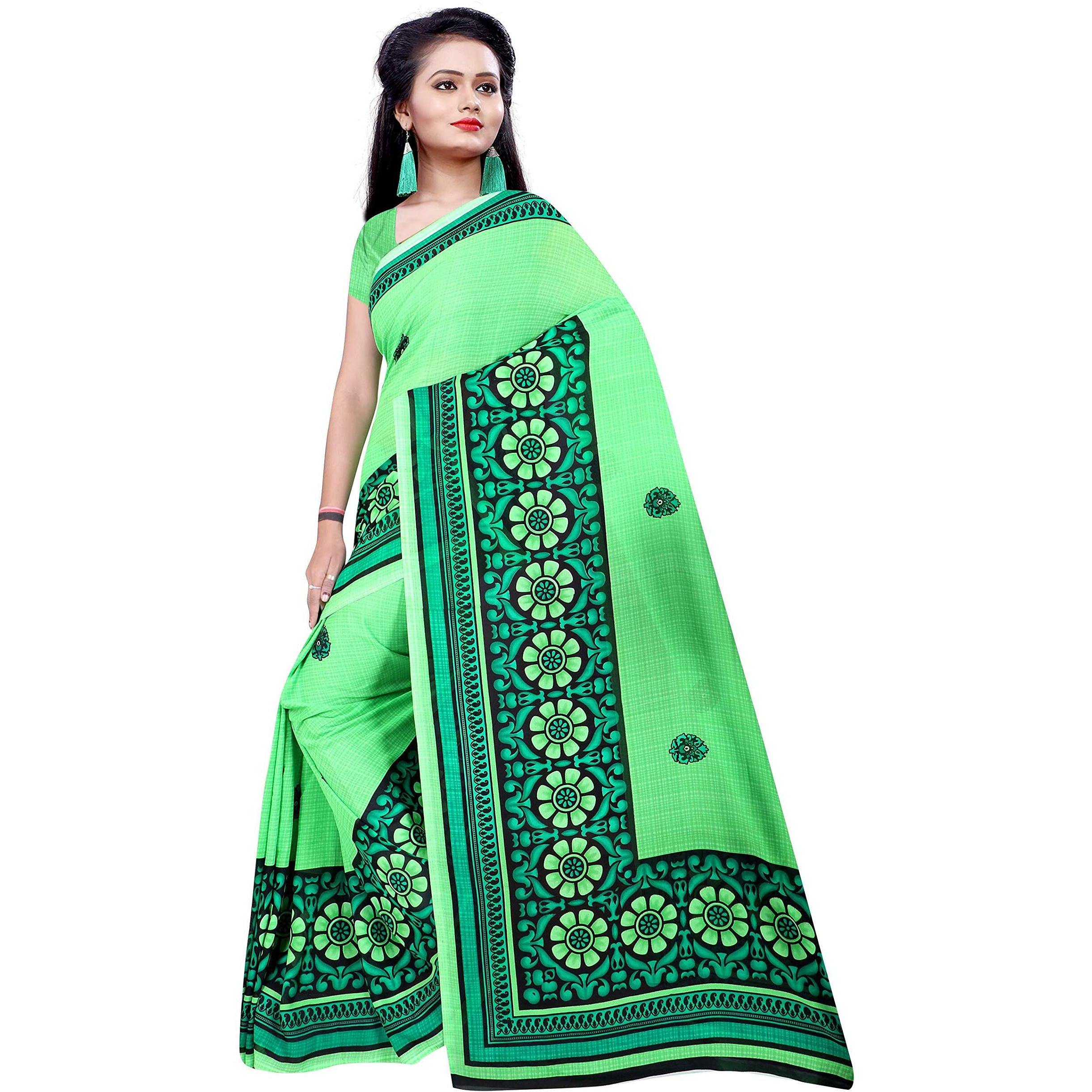 Sidhidata Textile Womens Printed Georgette Saree With Unstitched Blouse Piece(Multicolour)