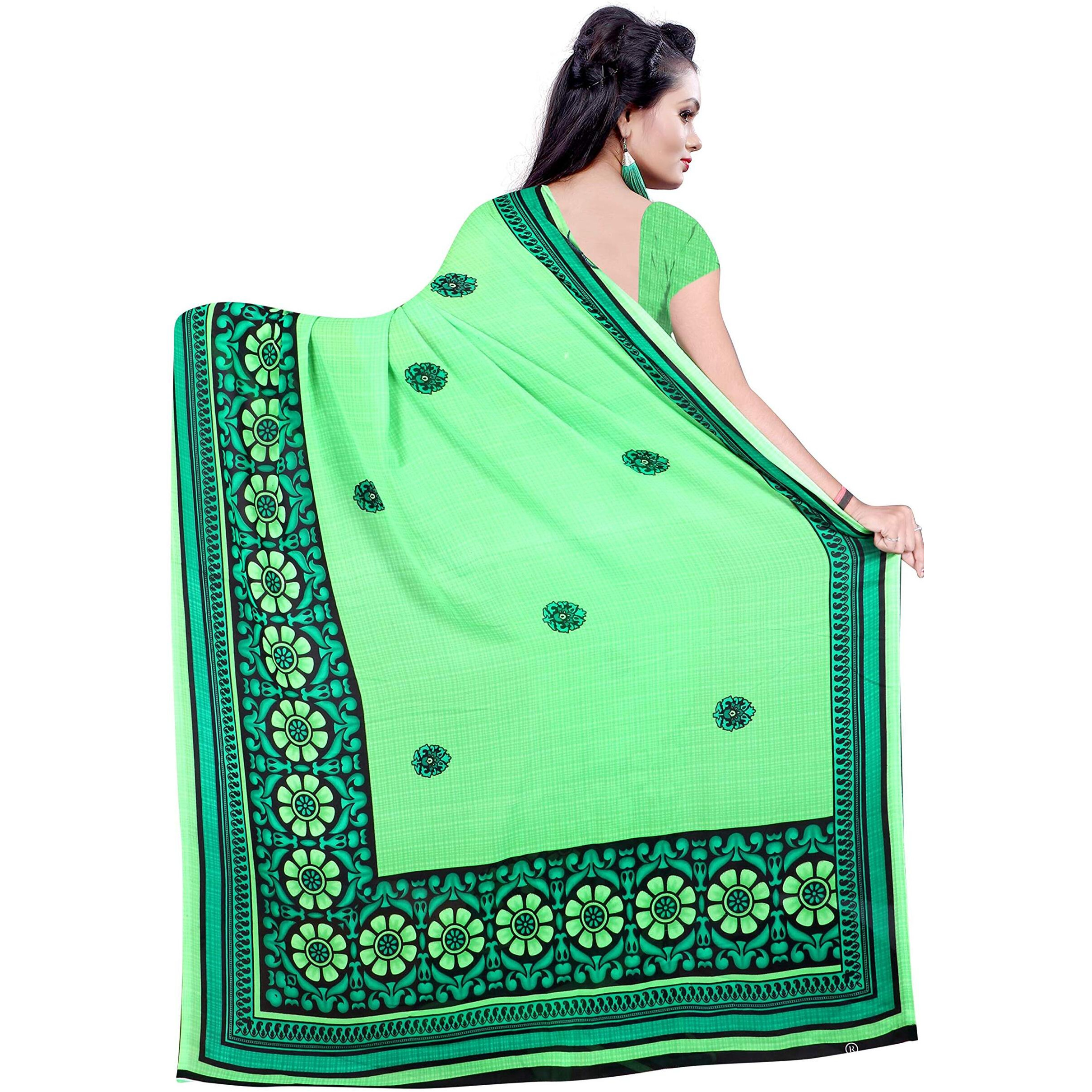 Sidhidata Textile Womens Printed Georgette Saree With Unstitched Blouse Piece(Multicolour)
