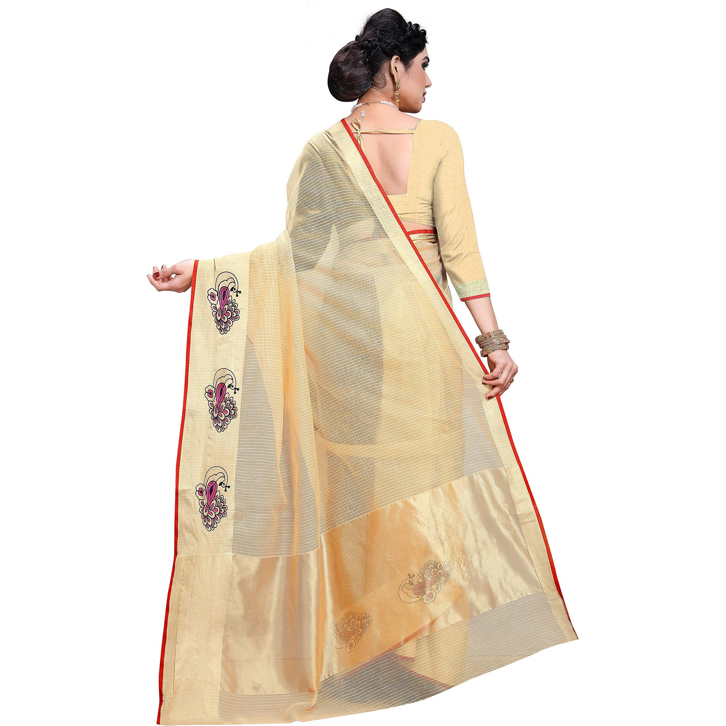 Sidhidata Womens Kota Doria Pure Cotton Saree With Unstitched Blouse (Z Chiku)