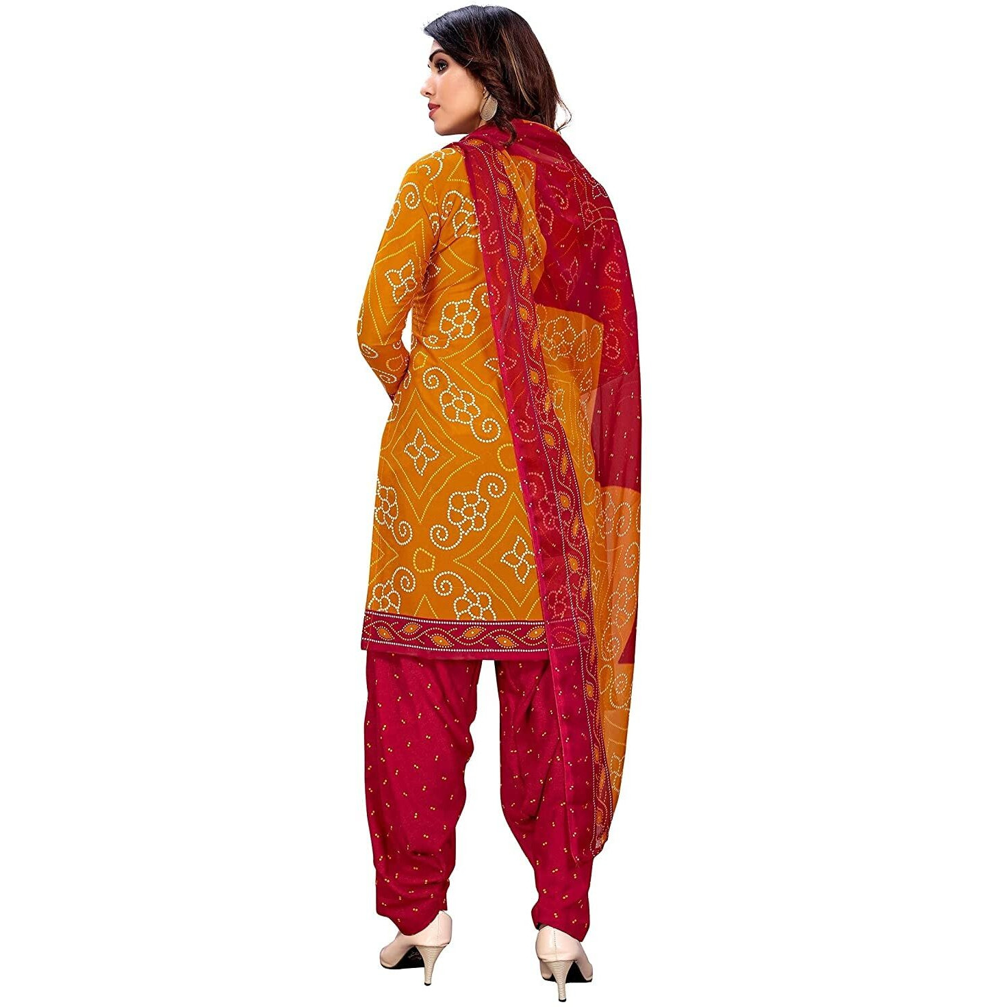 Sidhidata Womens Womens Crepe Printed Patiyala Salwar Suit Dress Material Suit (DM Bandhanii Yelloww-Redd_Yellow & Red_Unstitched)