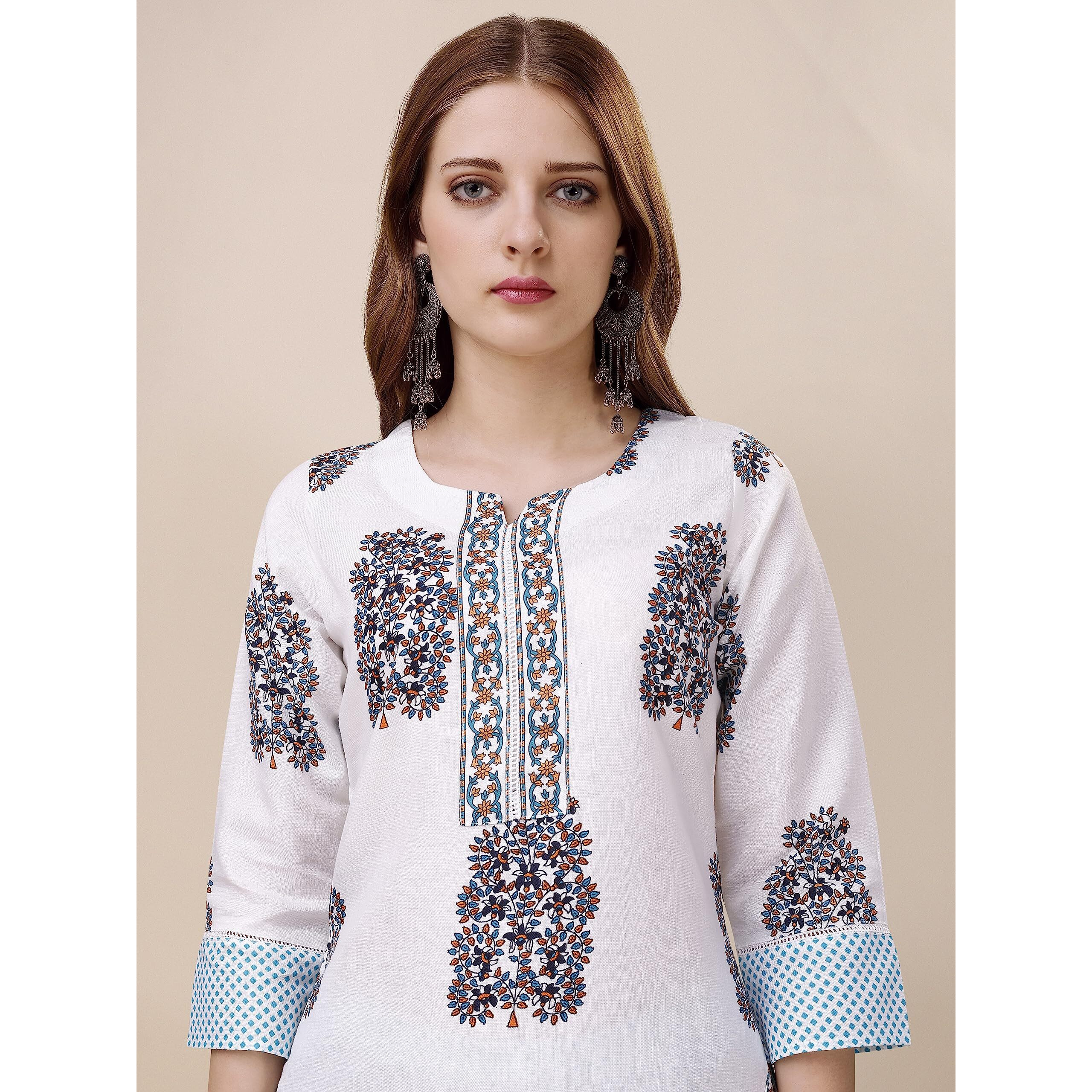 Sidhidata Womens Cotton Blend Printed Straight Kurta Pant Set With Dupatta (KPS Flower Tree Seagreen_L_Seagreen_X-Large)