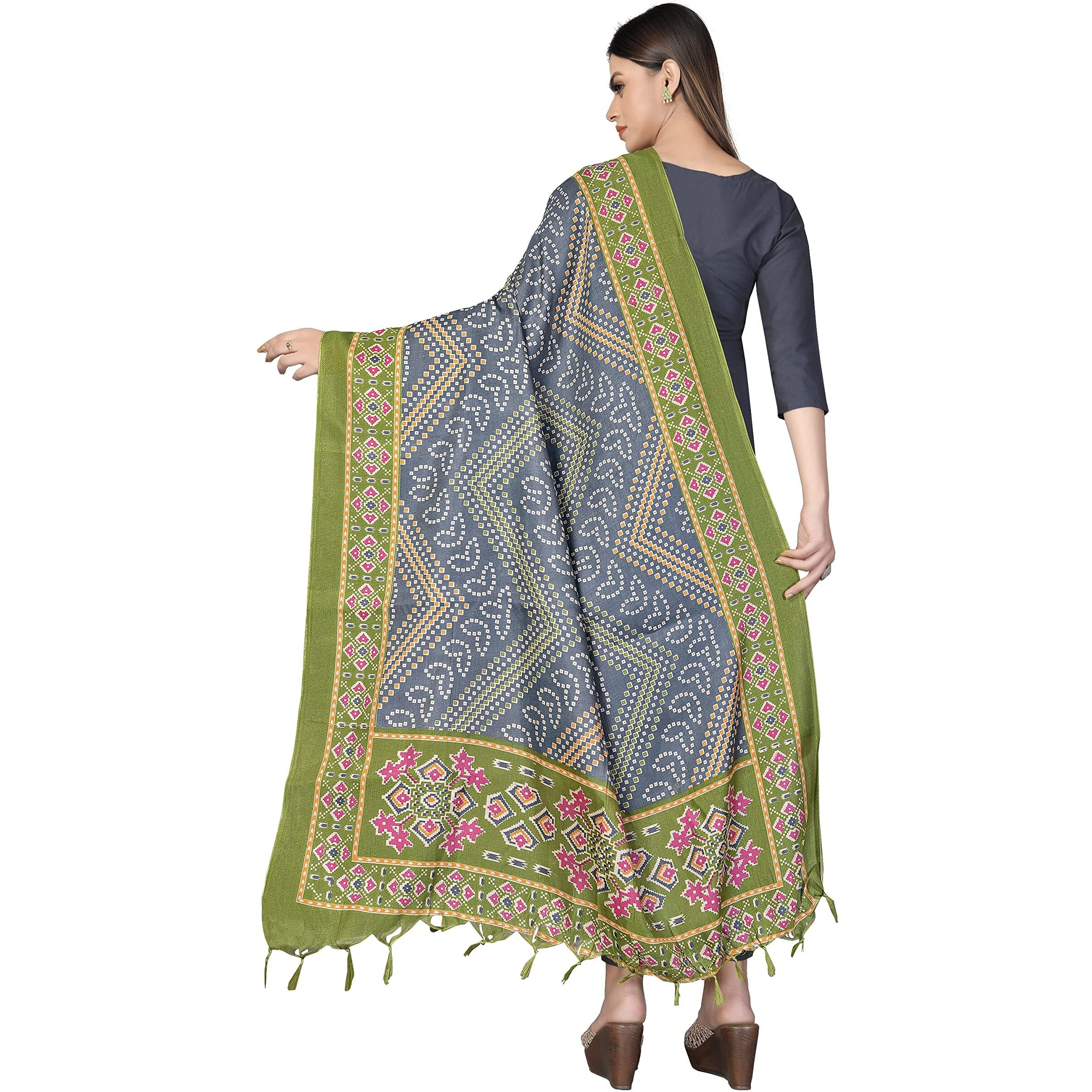 Sidhidata Womens Bandhani Printed Khadi Cotton Silk Dupatta (Dup Bandhej Green_Green_2.25 Mtr)