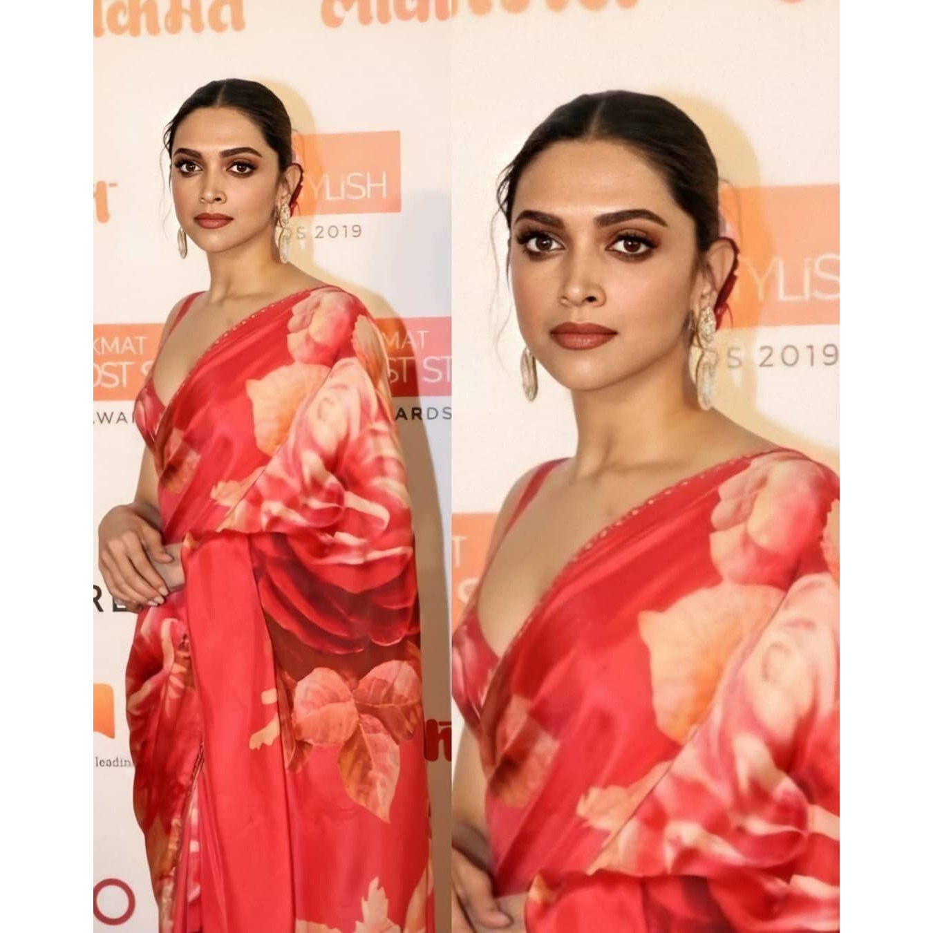 Sidhidata Womens Printed Chiffon Georgette Saree With Unstitched Blouse Piece (Deepika Flower_Peach_Free Size)