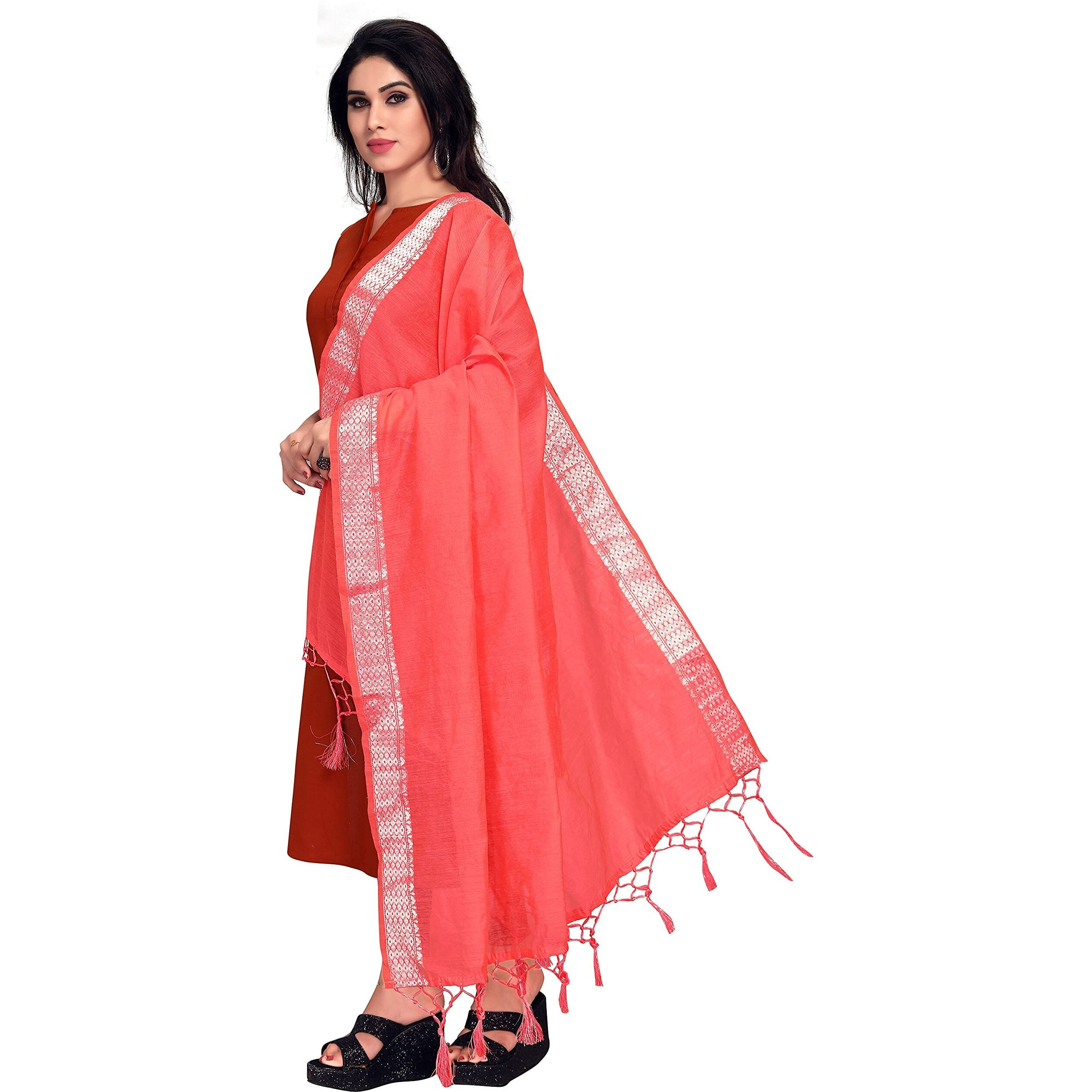 Sidhidata Womens Solid Cotton Dupatta (Dupatta Doby Peach_S Peach_2.20 Mtr)