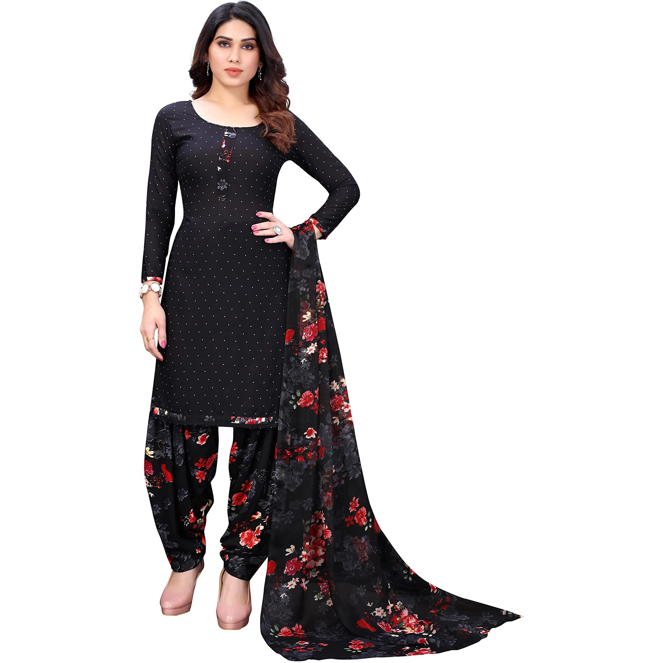 Sidhidata Womens Womens Crepe Printed Patiyala Salwar Suit Dress Material Suit (DM Black Rose_Black Rose_Unstitched)