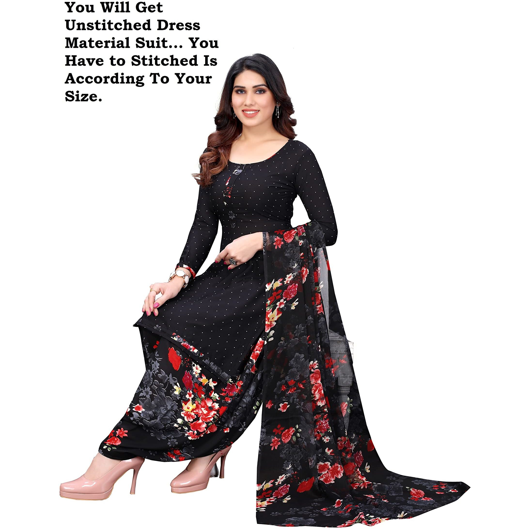 Sidhidata Womens Womens Crepe Printed Patiyala Salwar Suit Dress Material Suit (DM Black Rose_Black Rose_Unstitched)