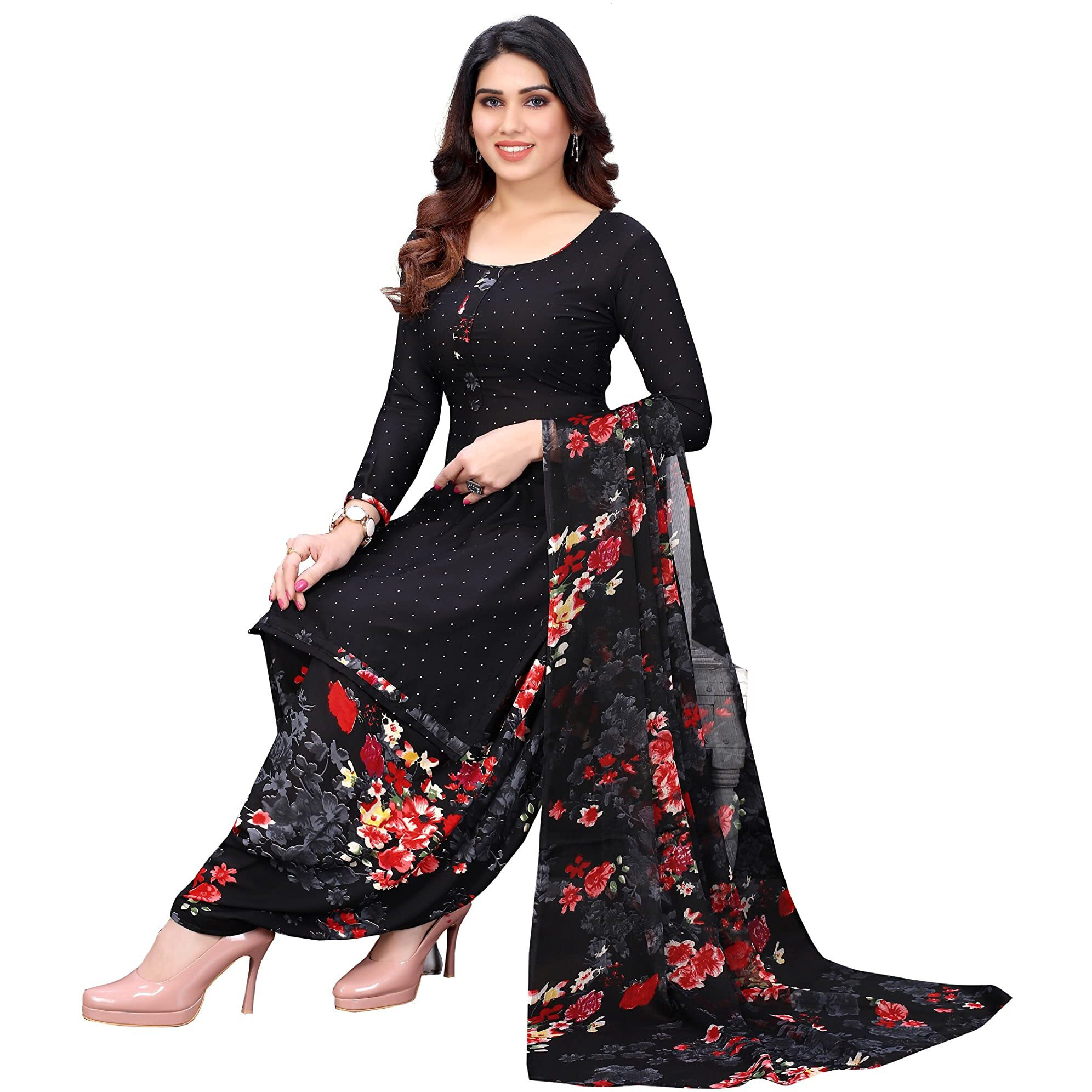 Sidhidata Womens Womens Crepe Printed Patiyala Salwar Suit Dress Material Suit (DM Black Rose_Black Rose_Unstitched)
