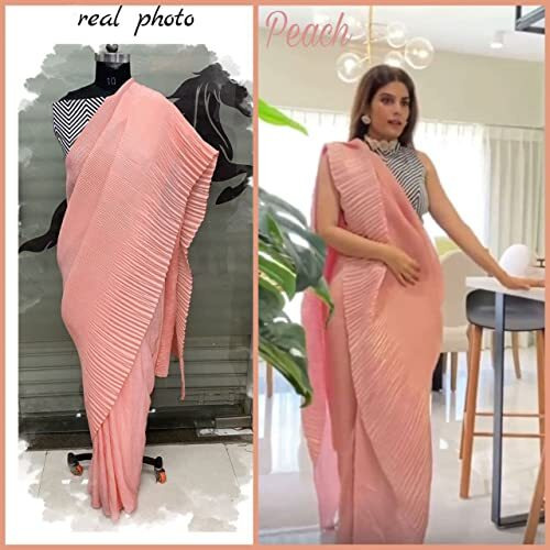 Sidhidata Womens Woven Synthetic Saree With Blouse Piece (Chinon_Peach)