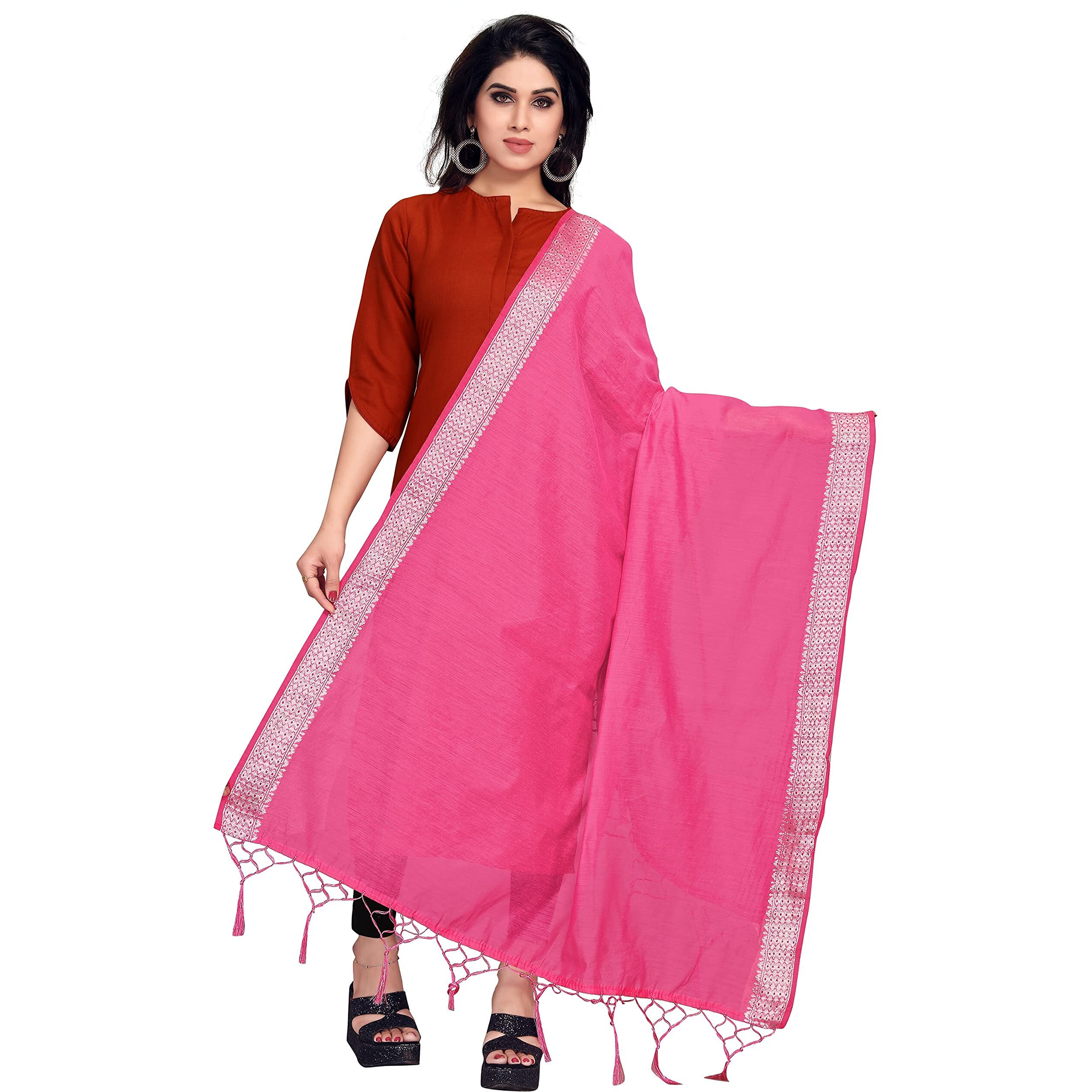 Sidhidata Womens Solid Cotton Dupatta (Dupatta Doby Pink_Pink_2.20 Meters)