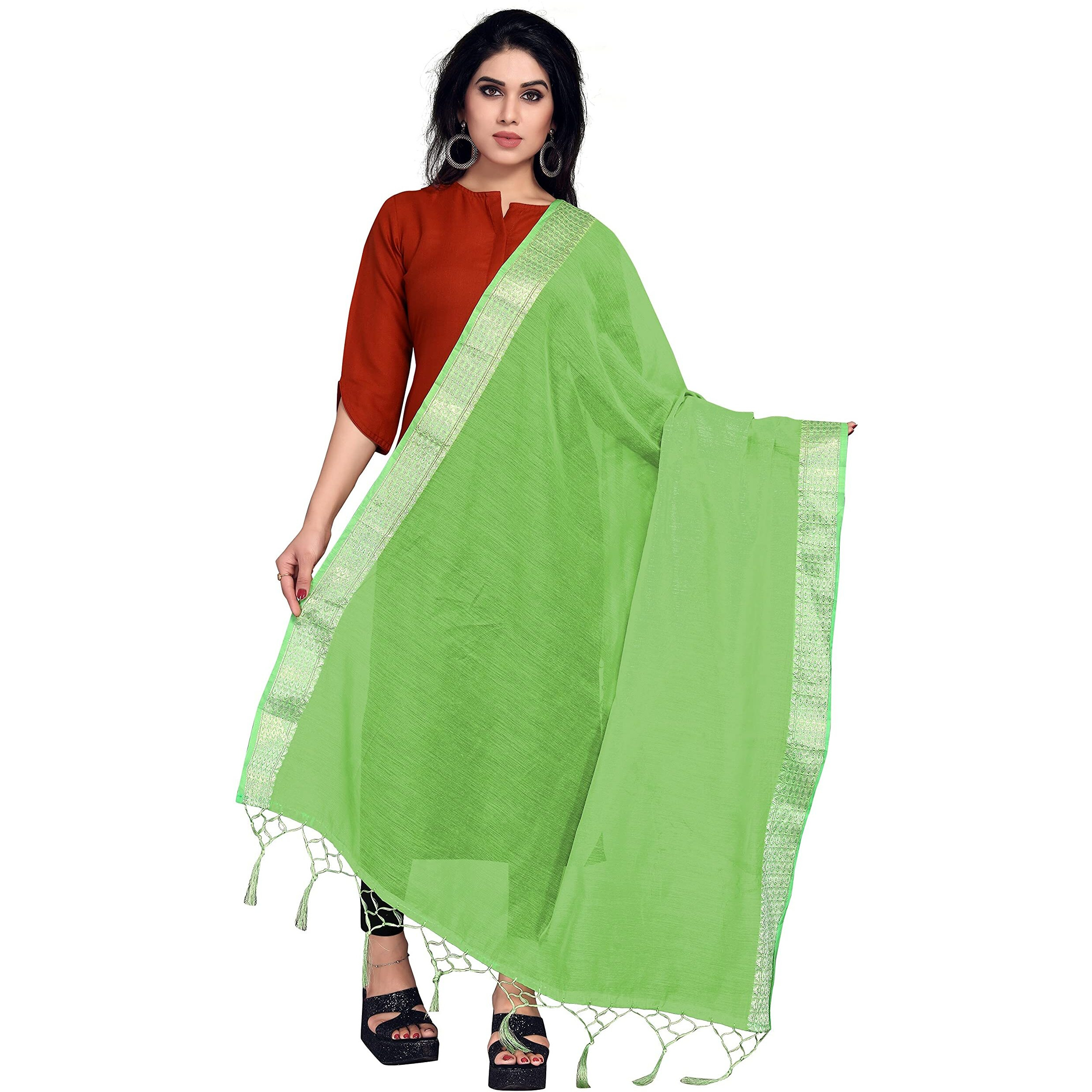 Sidhidata Womens Solid Cotton Dupatta (Dupatta Doby Green_Y Green_2.20 Mtr)