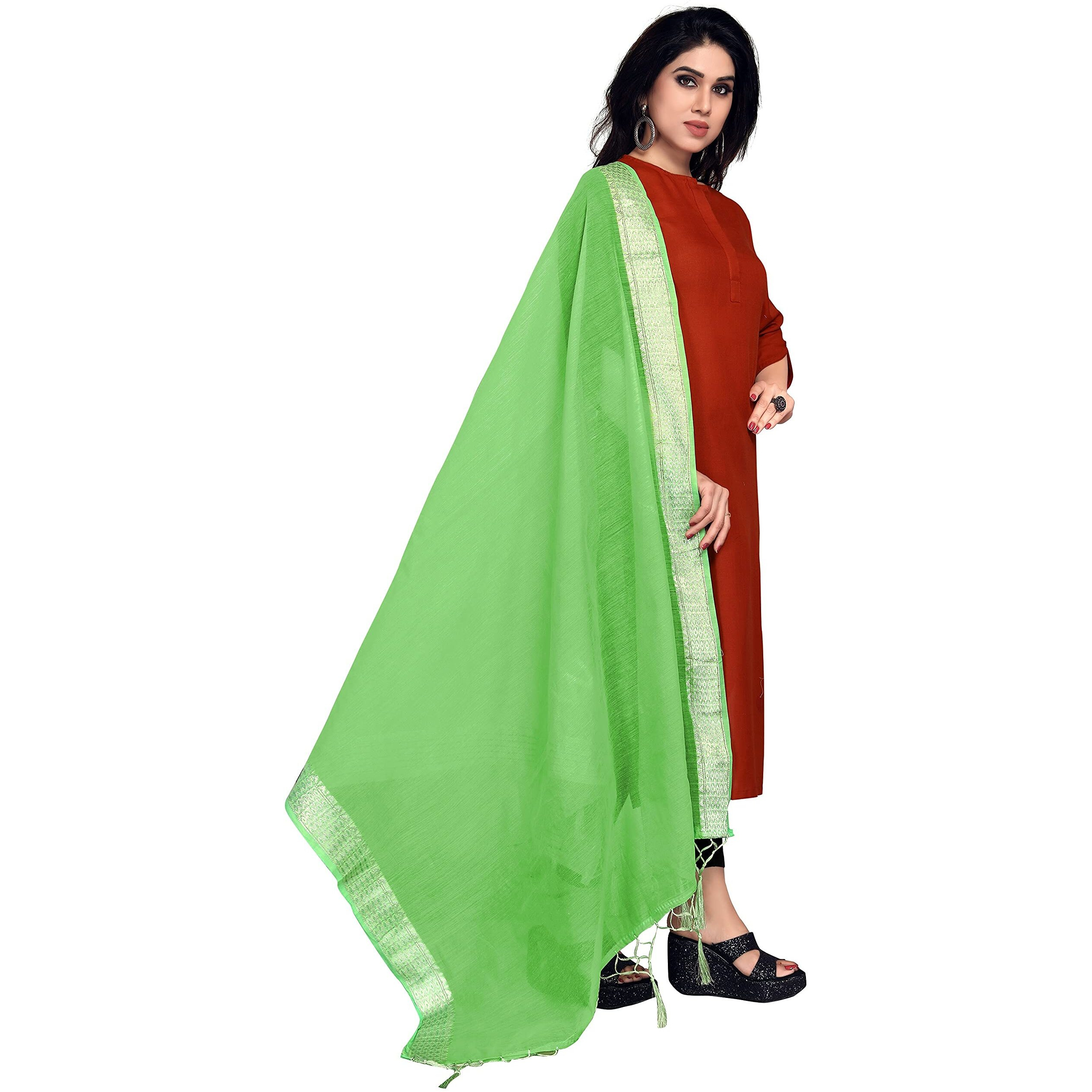 Sidhidata Womens Solid Cotton Dupatta (Dupatta Doby Green_Y Green_2.20 Mtr)