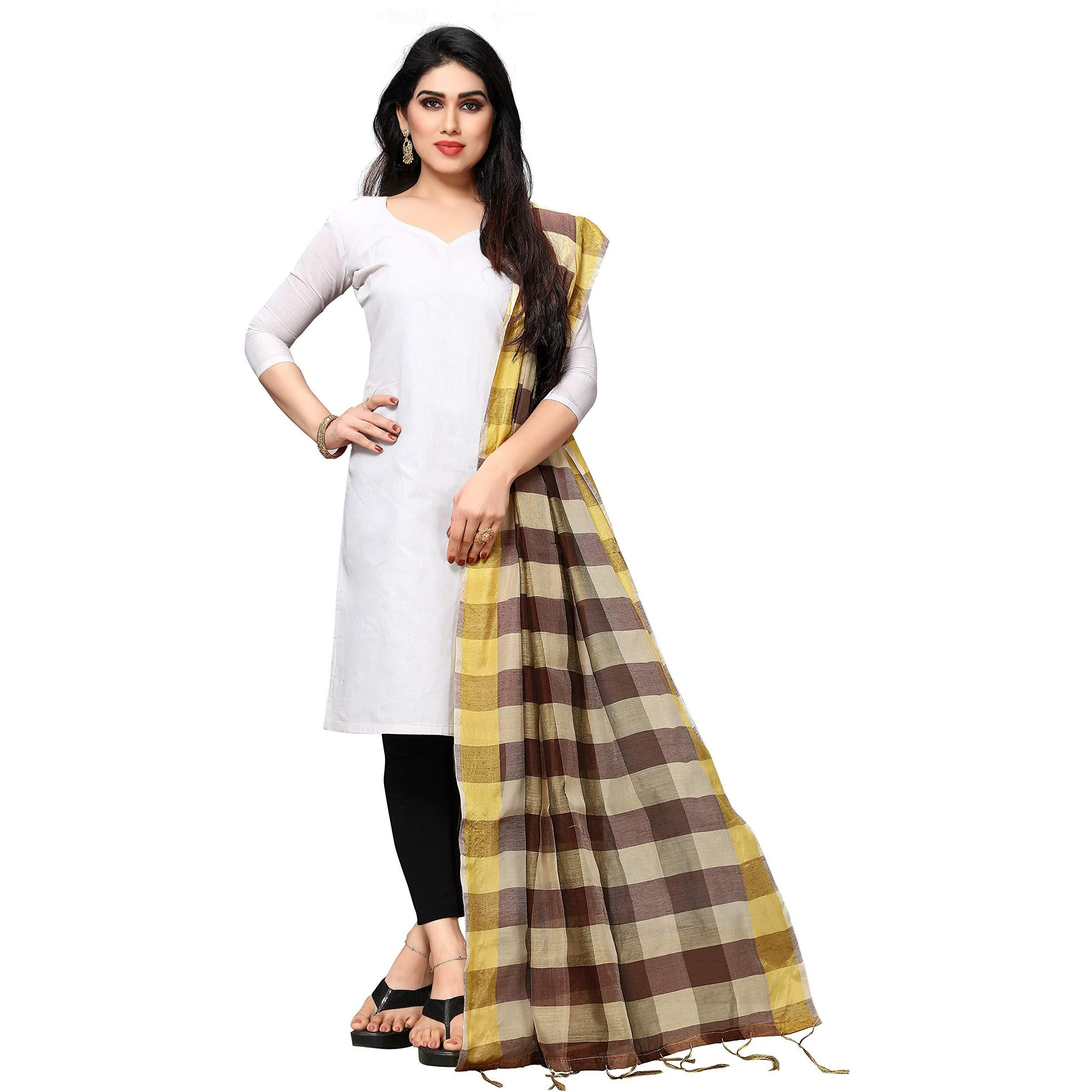 Sidhidata Womens Checkered Cotton Dupatta (Dupatta Chokda Brown_Brown_2.10 Meters)