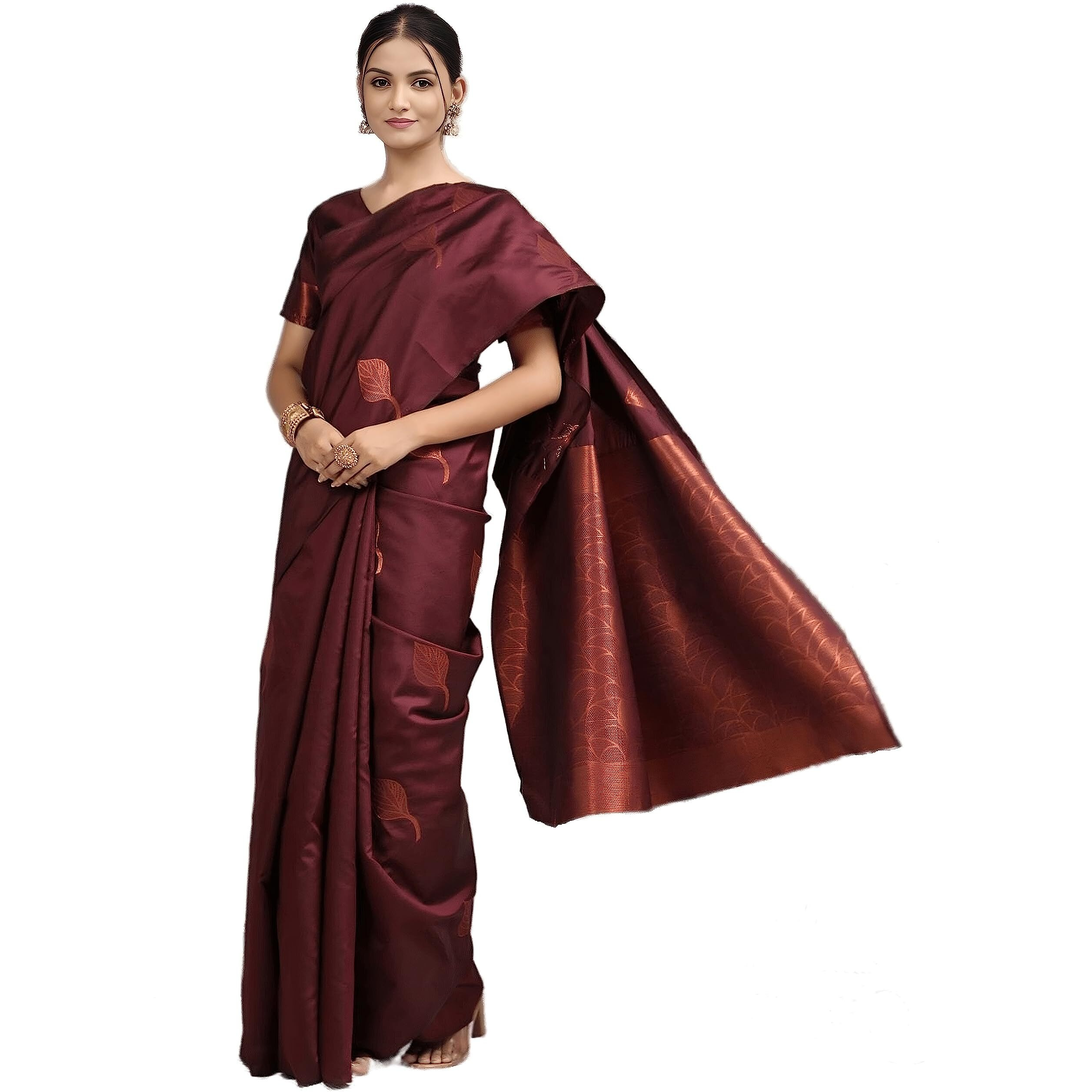 Sidhidata Womens Kanjivaram Banarasi Paithani Jacquard Silk Saree With Unstitched Blouse Piecee (Silk Paan Maroon_Maroon_Free Size)