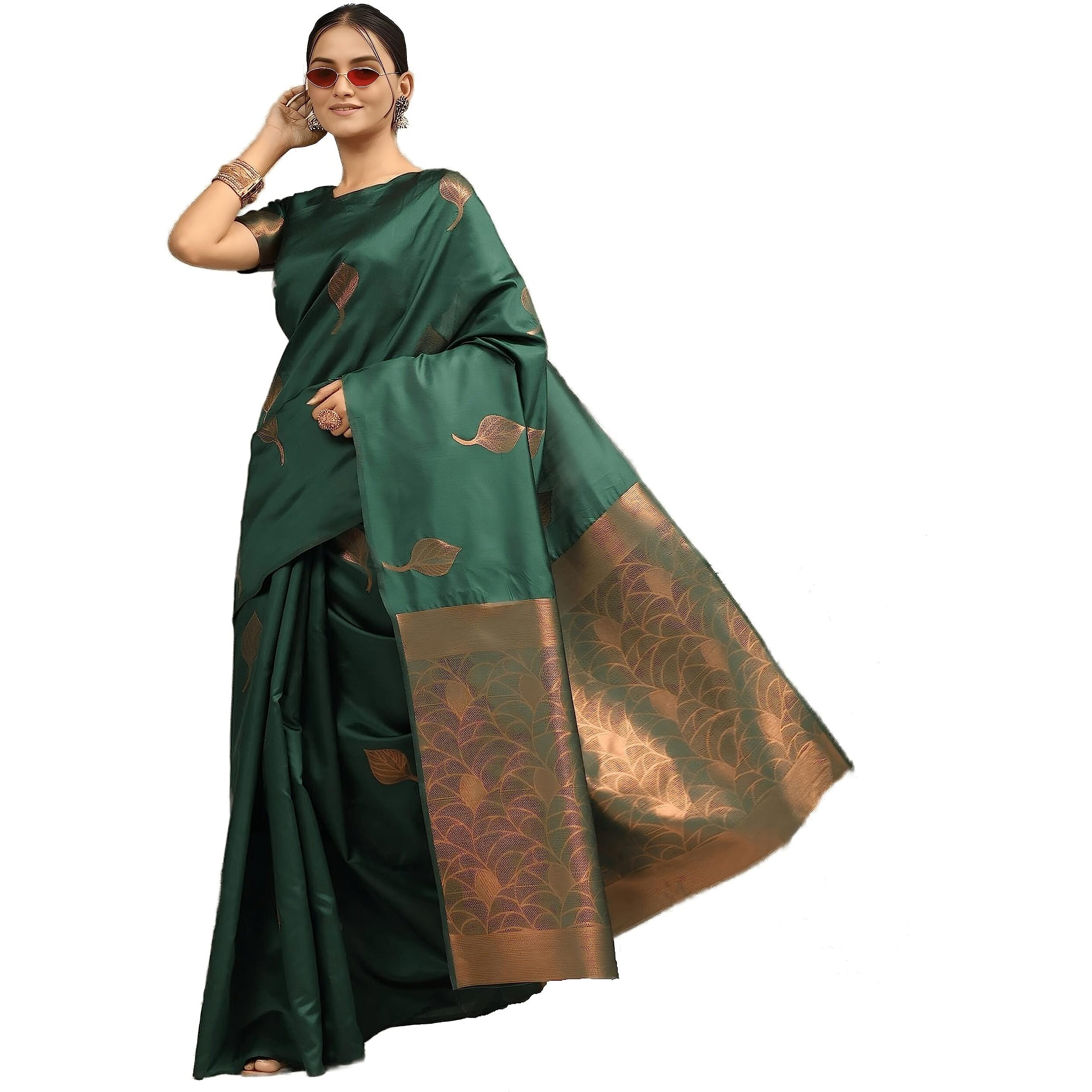 Sidhidata Womens Kanjivaram Banarasi Paithani Jacquard Silk Saree With Unstitched Blouse Piecee (Silk Paan Bottle Green_Bottle Green_Free Size)