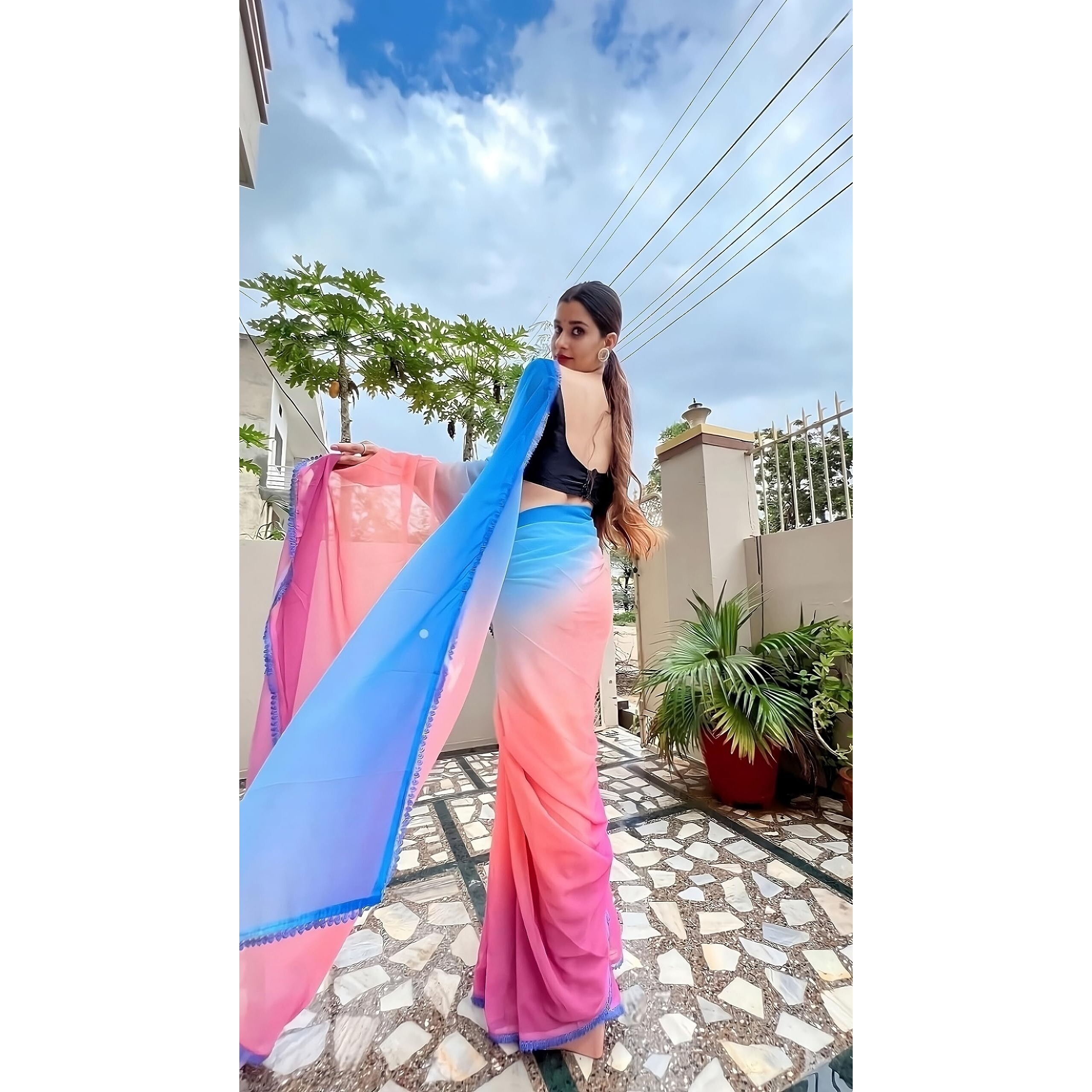 Sidhidata Womens Printed Pure Georgette Saree With Unstitched Blouse Piece (Alia Paddingg_Multicolour_Free Size)